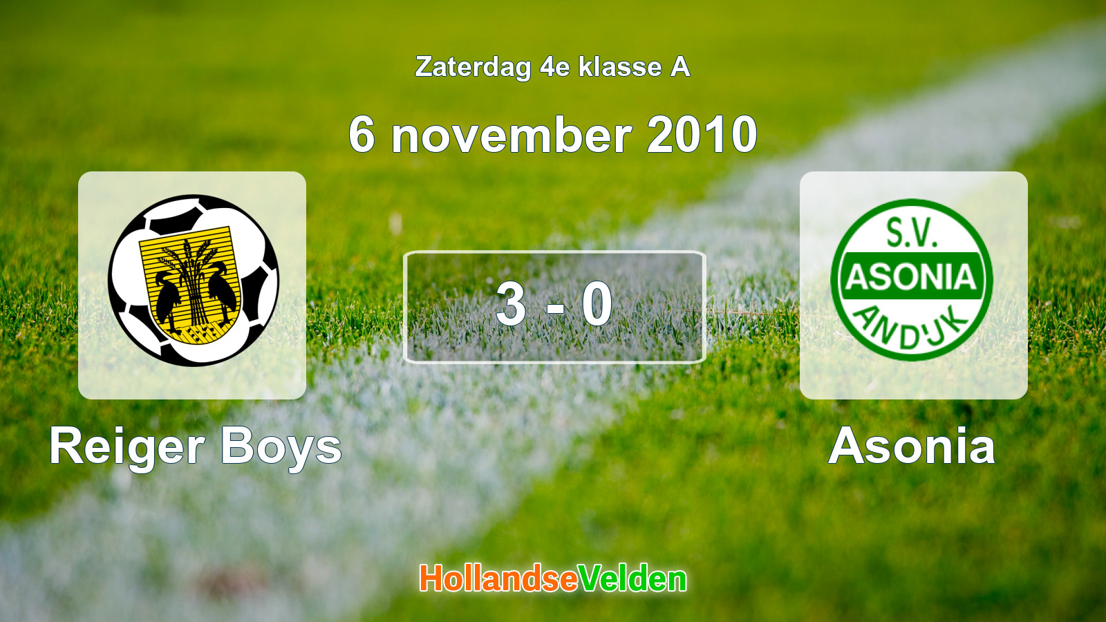 Gespeelde wedstrijd: Reiger Boys - Asonia 3 - 0 (6 november 2010)