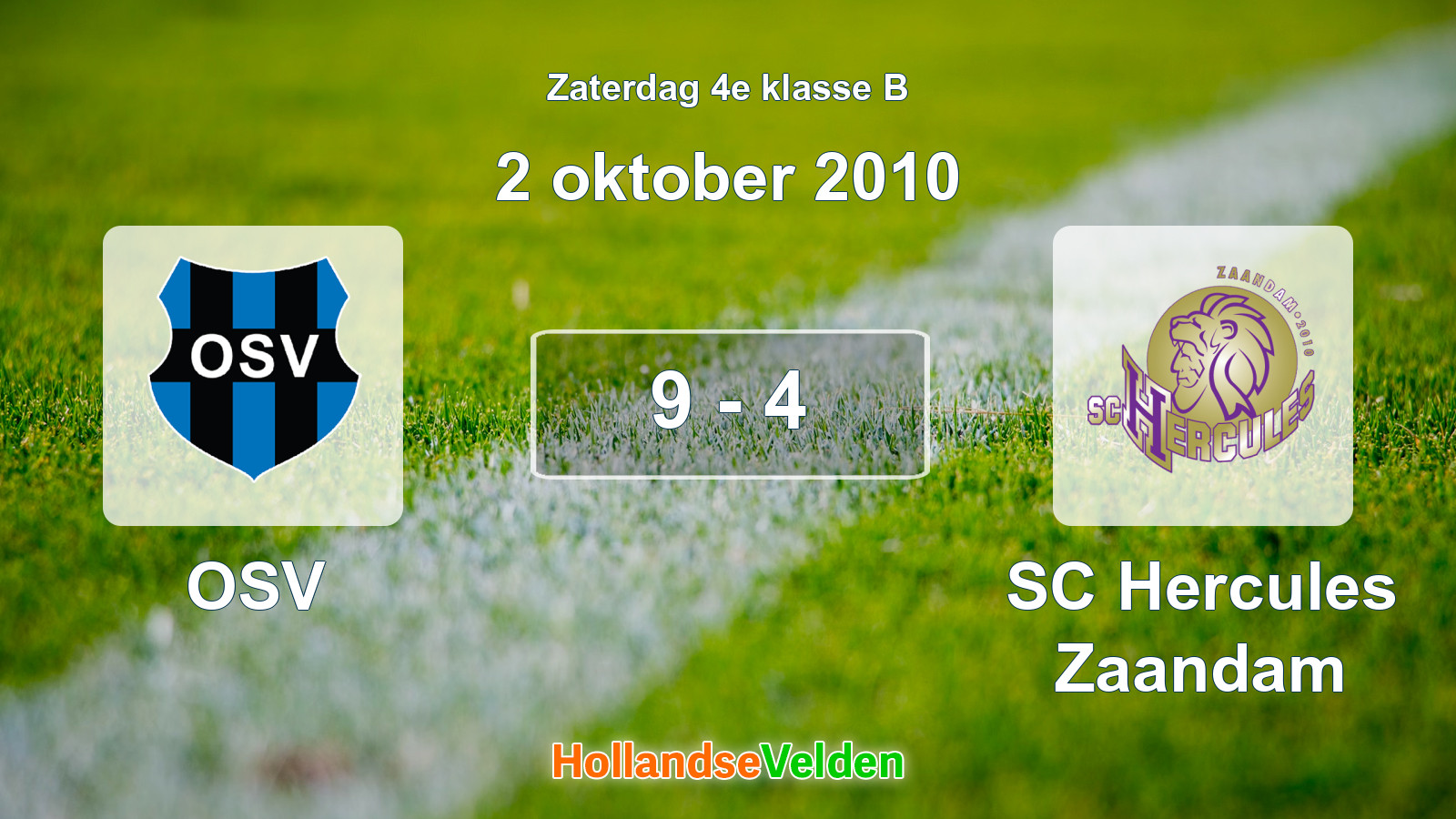Gespeelde wedstrijd: OSV - SC Hercules Zaandam 9 - 4 (2 oktober 2010)