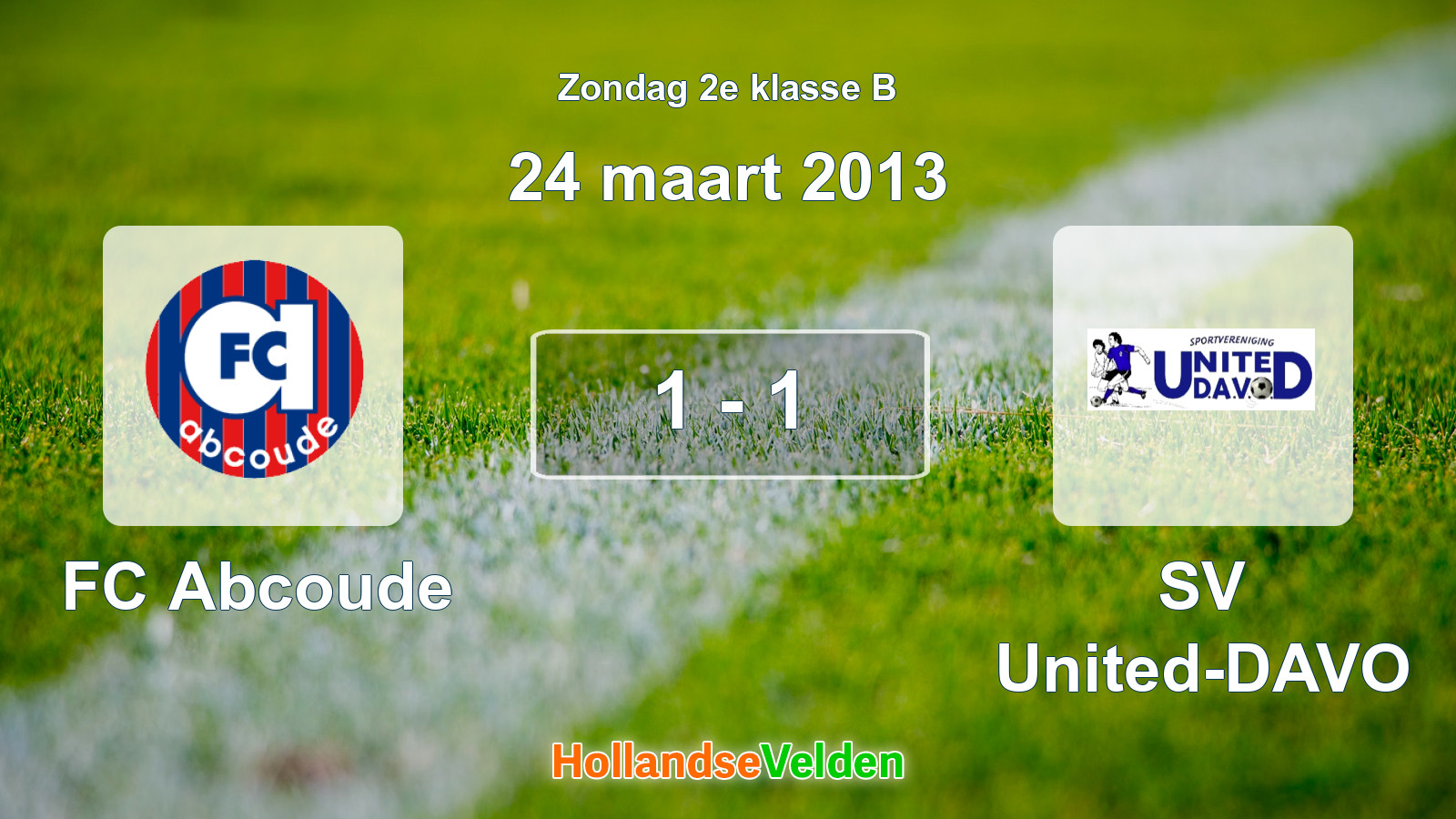 Gespeelde wedstrijd: FC Abcoude - SV United-DAVO 1 - 1 (24 maart 2013)