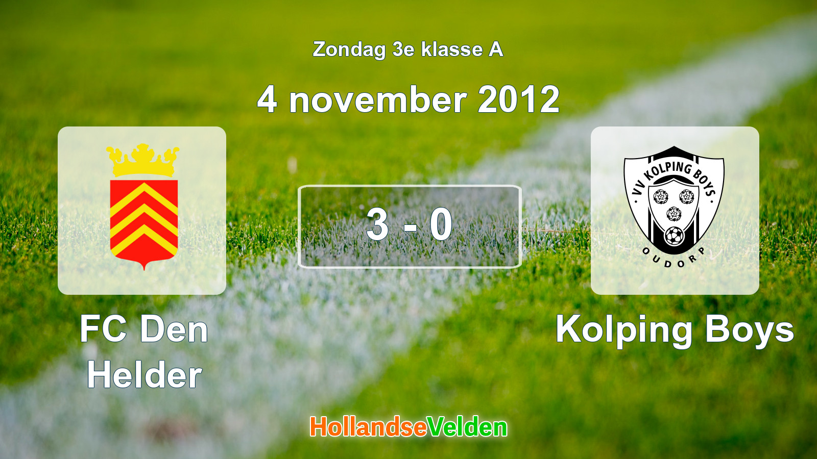 Gespeelde wedstrijd: FC Den Helder - Kolping Boys 3 - 0 (4 november 2012)