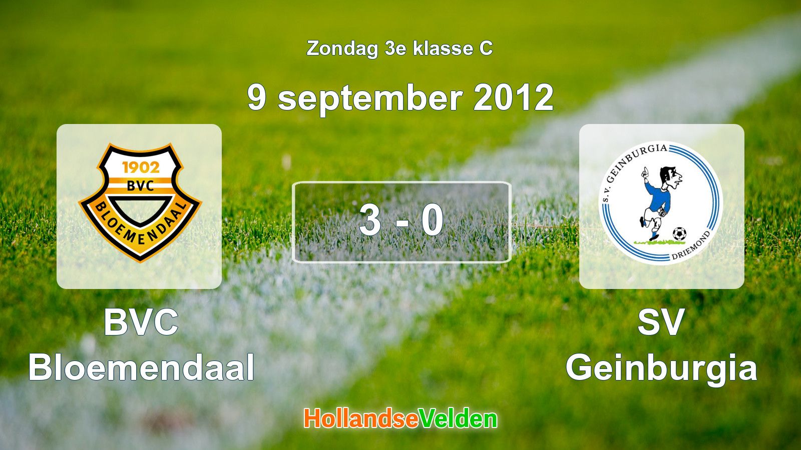 Gespeelde wedstrijd: BVC Bloemendaal - SV Geinburgia 3 - 0 (9 september 2012)