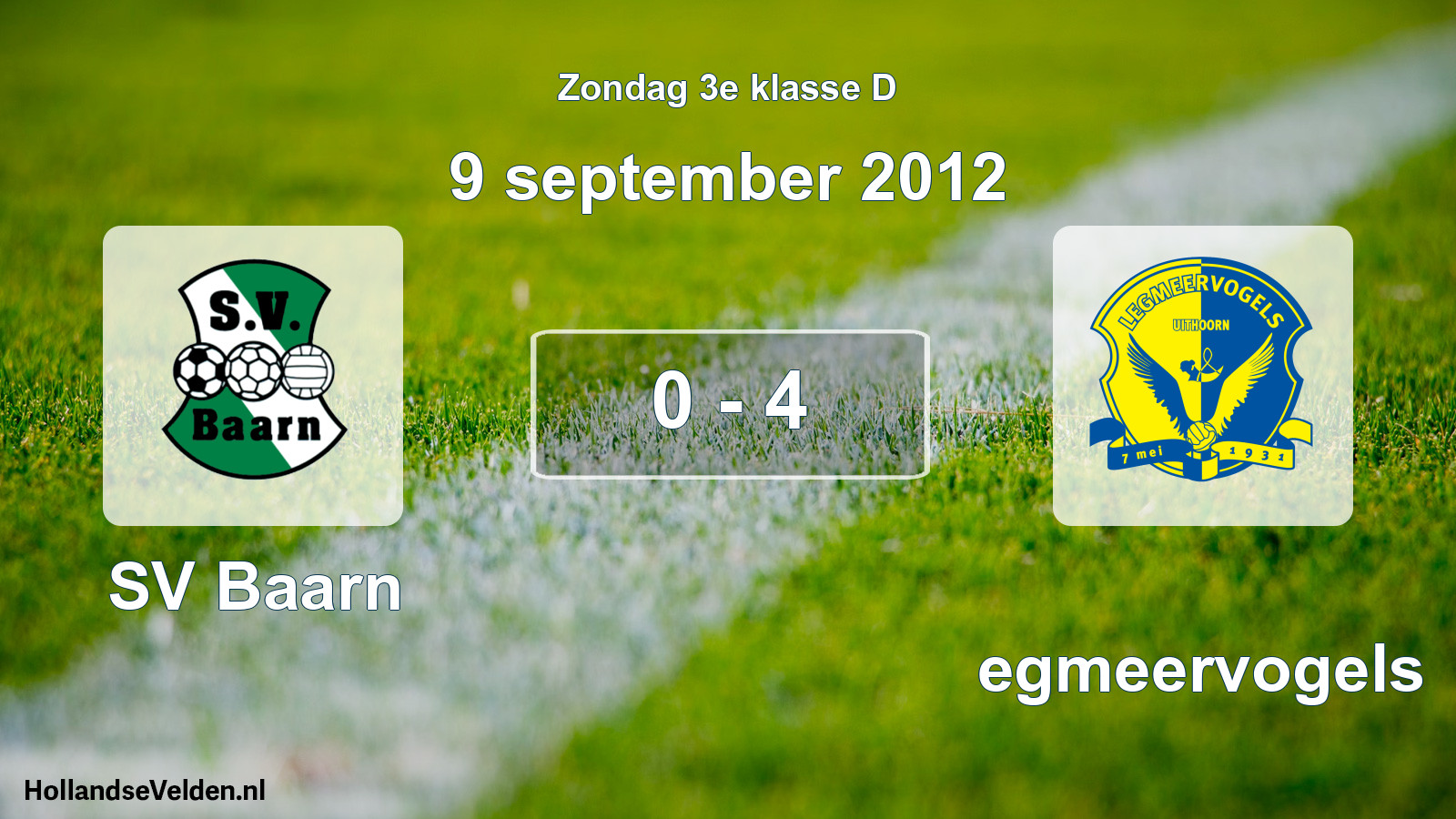 Gespeelde wedstrijd: SV Baarn - Legmeervogels 0 - 4 (9 september 2012)