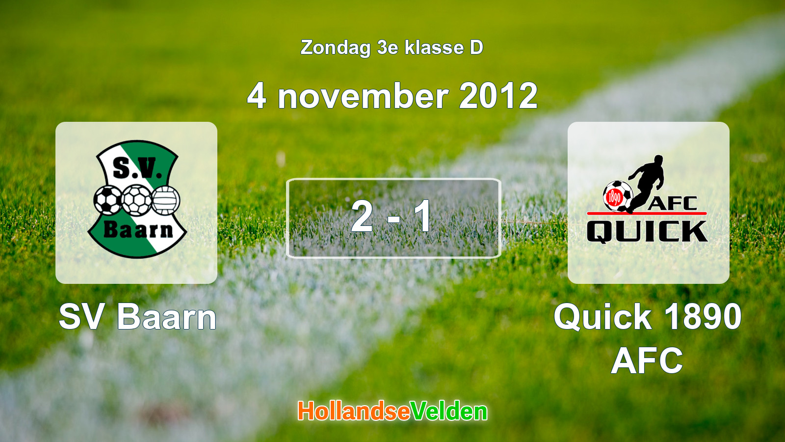 Gespeelde wedstrijd: SV Baarn - Quick 1890 AFC 2 - 1 (4 november 2012)