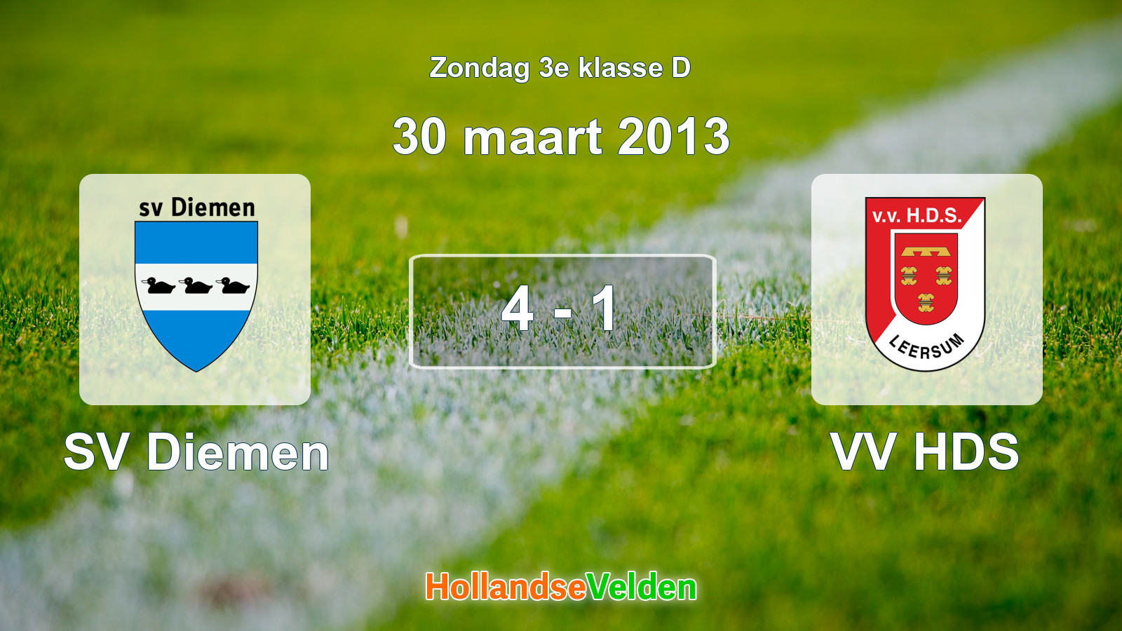 Gespeelde wedstrijd: SV Diemen - VV HDS 4 - 1 (30 maart 2013)