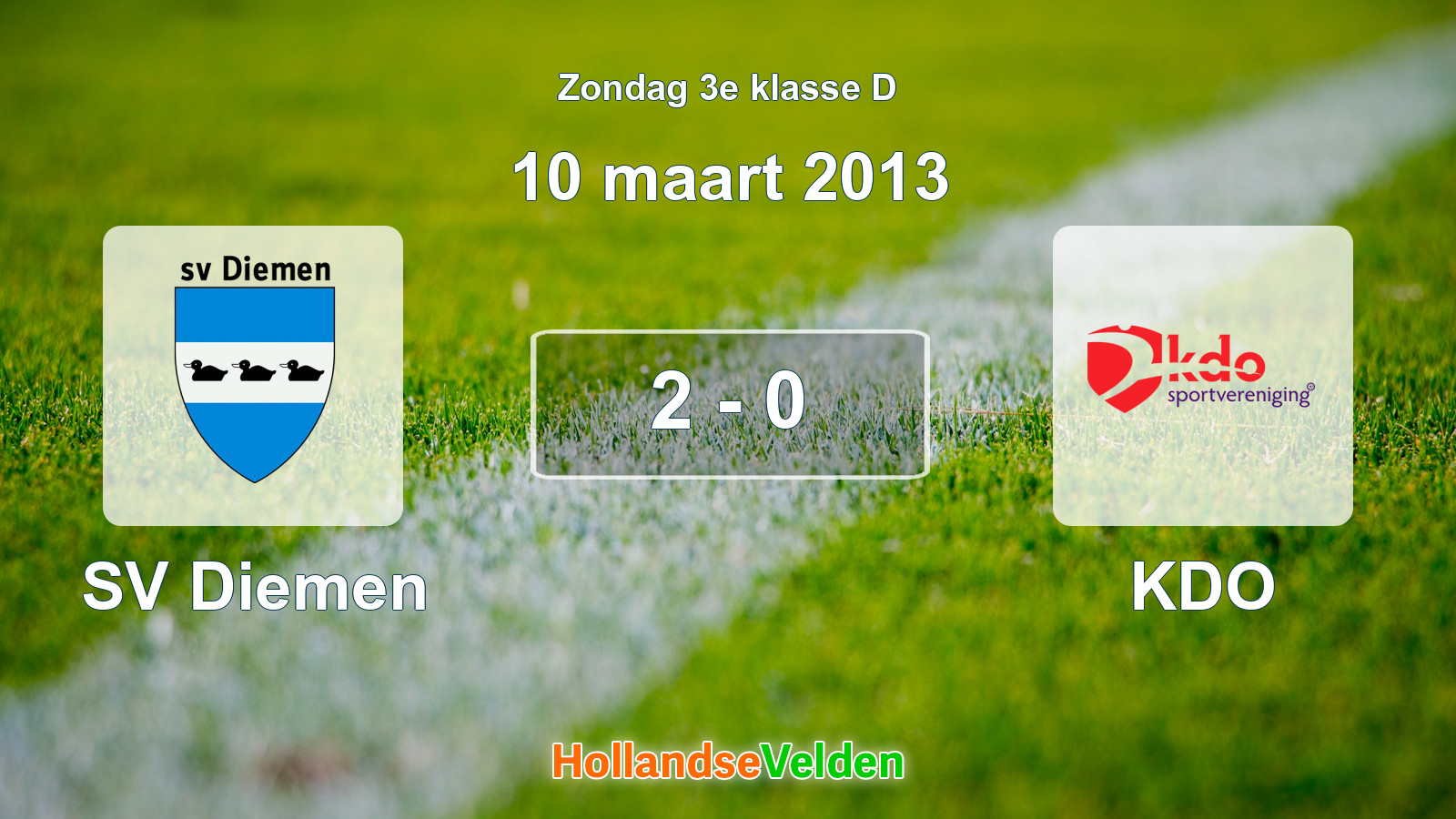 Gespeelde wedstrijd: SV Diemen - KDO 2 - 0 (10 maart 2013)