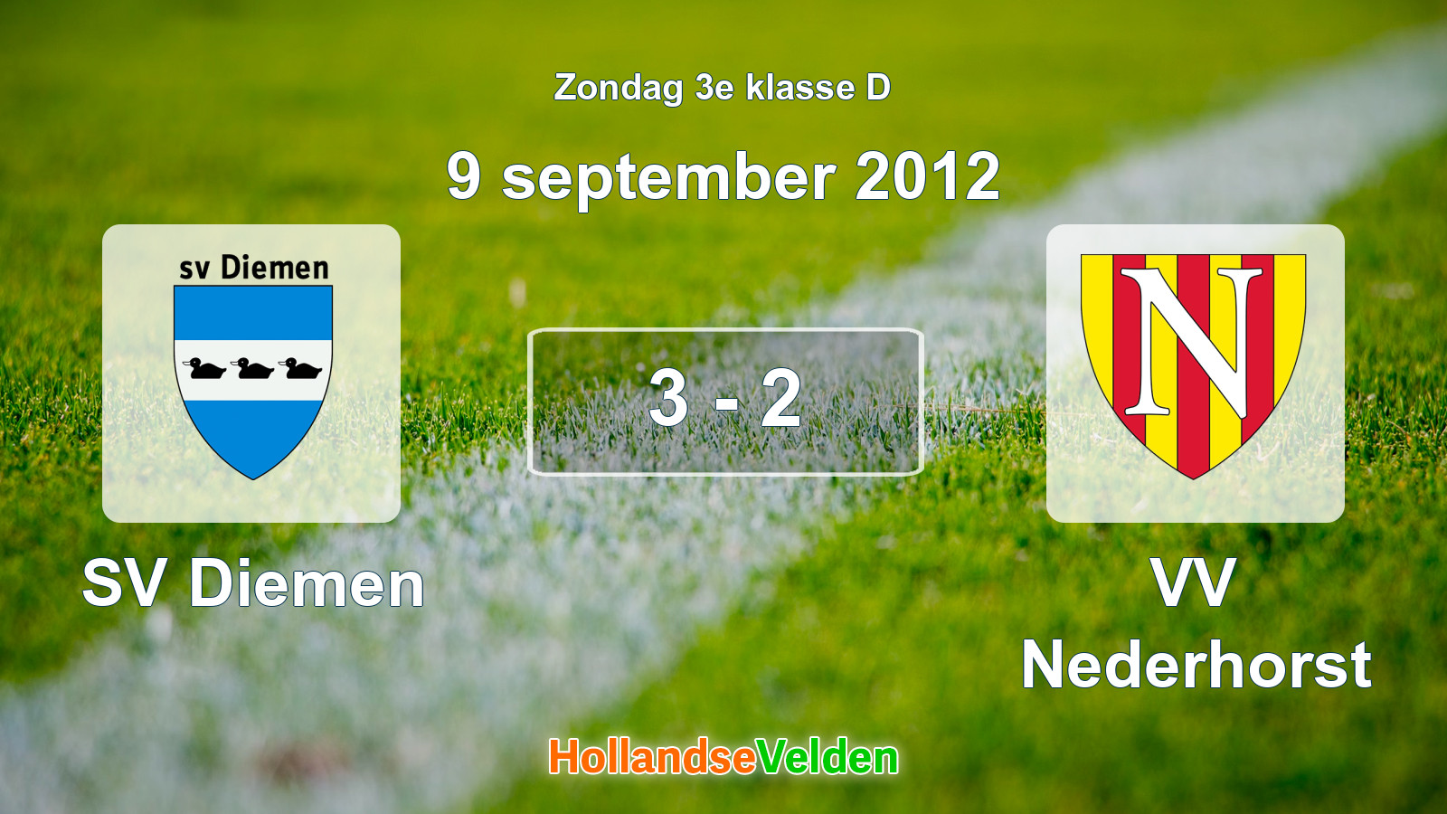 Gespeelde wedstrijd: SV Diemen - VV Nederhorst 3 - 2 (9 september 2012)