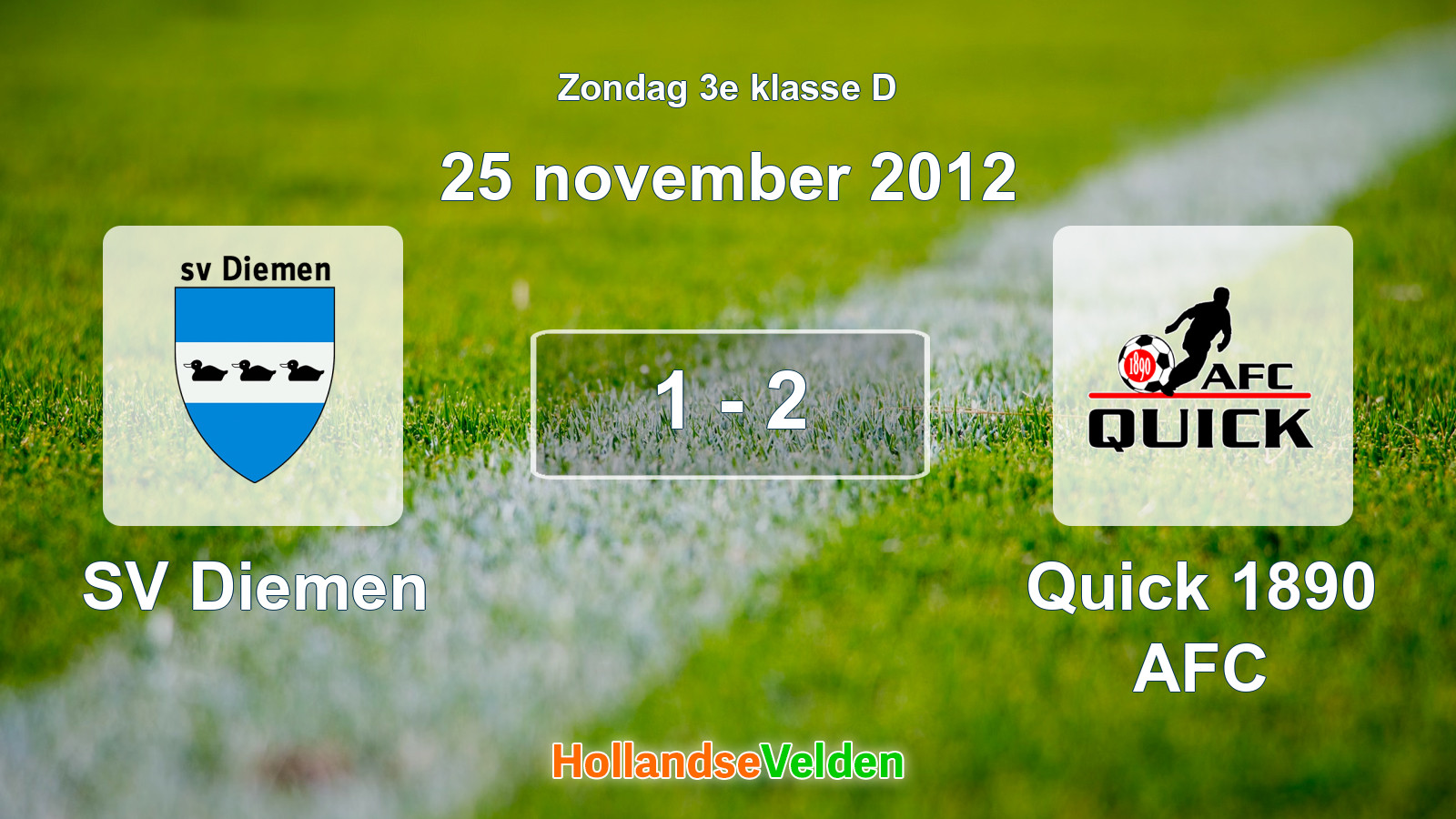 Gespeelde wedstrijd: SV Diemen - Quick 1890 AFC 1 - 2 (25 november 2012)