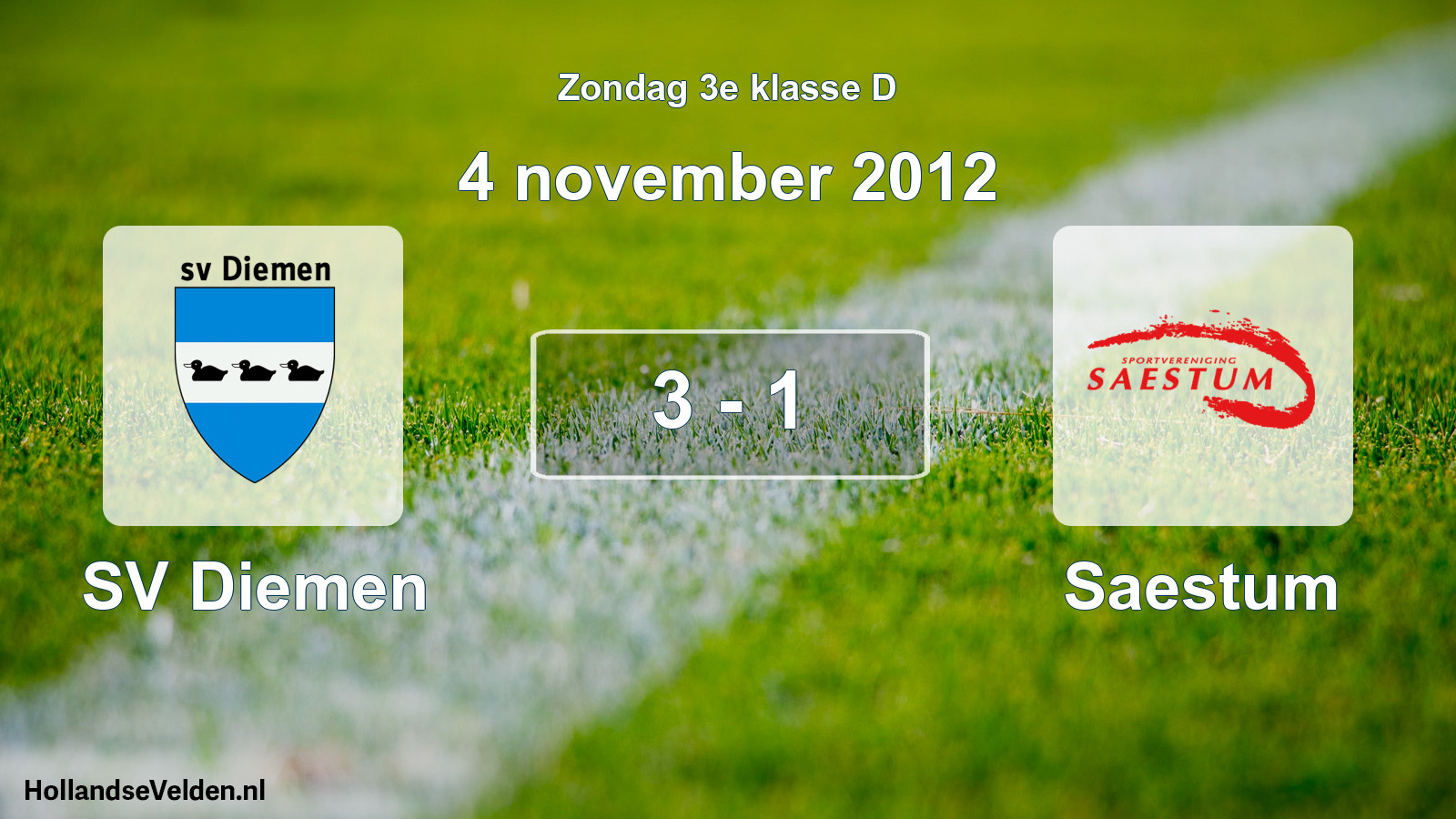 Gespeelde wedstrijd: SV Diemen - Saestum 3 - 1 (4 november 2012)