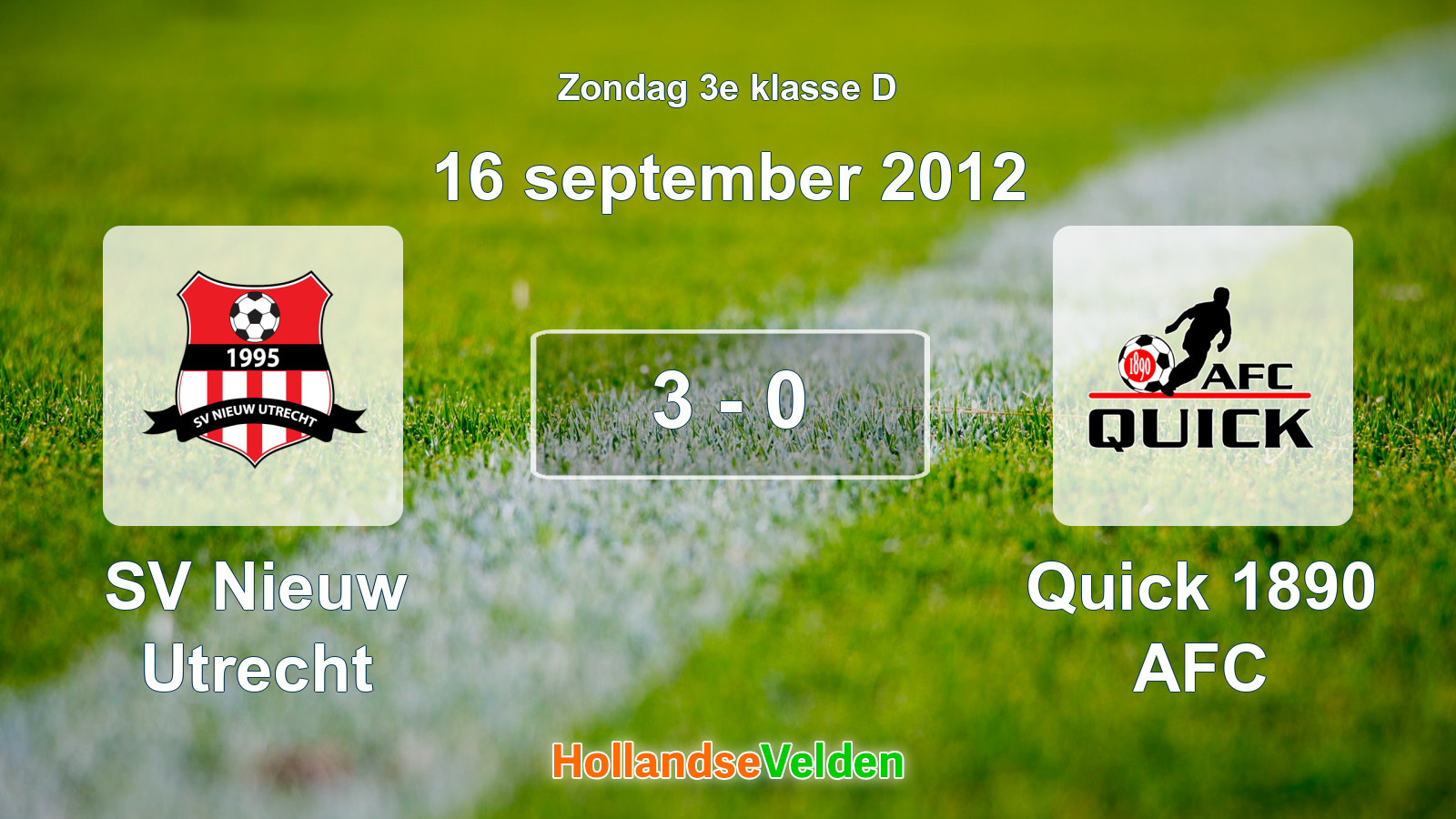 Gespeelde wedstrijd: SV Nieuw Utrecht - Quick 1890 AFC 3 - 0 (16 september 2012)
