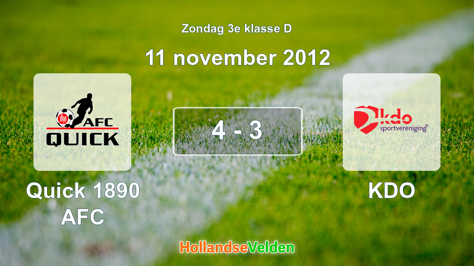 Gespeelde wedstrijd: Quick 1890 AFC - KDO 4 - 3 (11 november 2012)