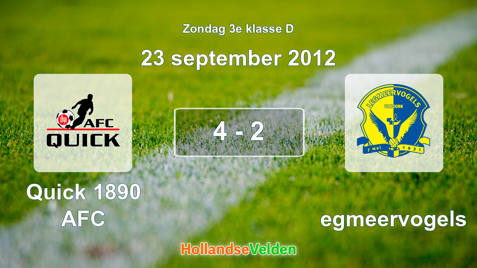 Gespeelde wedstrijd: Quick 1890 AFC - Legmeervogels 4 - 2 (23 september 2012)