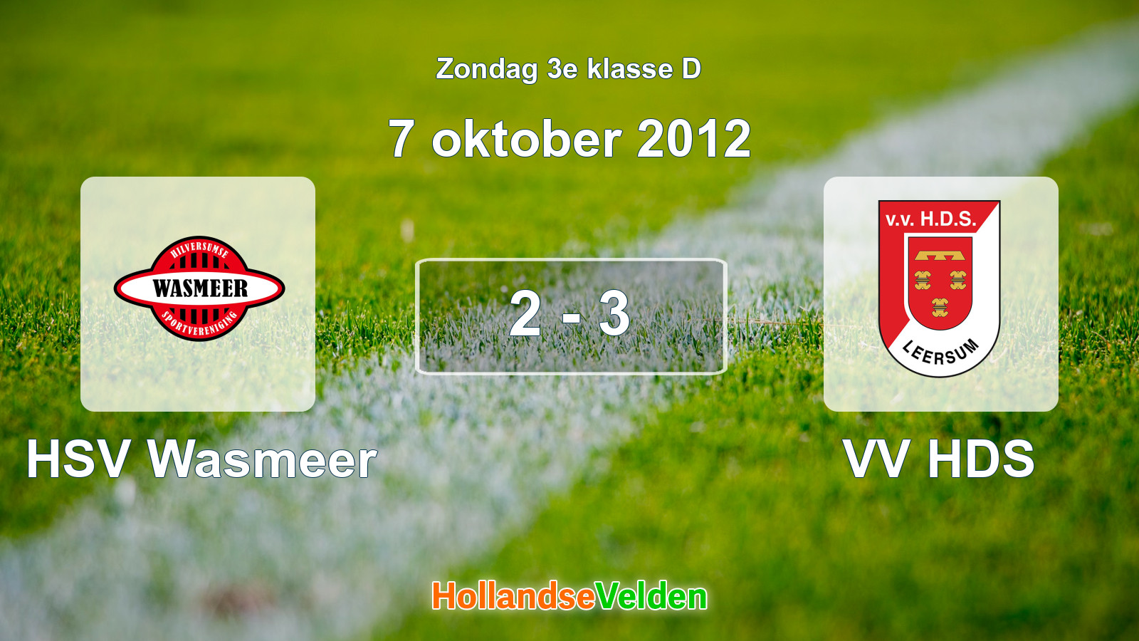 Gespeelde wedstrijd: HSV Wasmeer - VV HDS 2 - 3 (7 oktober 2012)