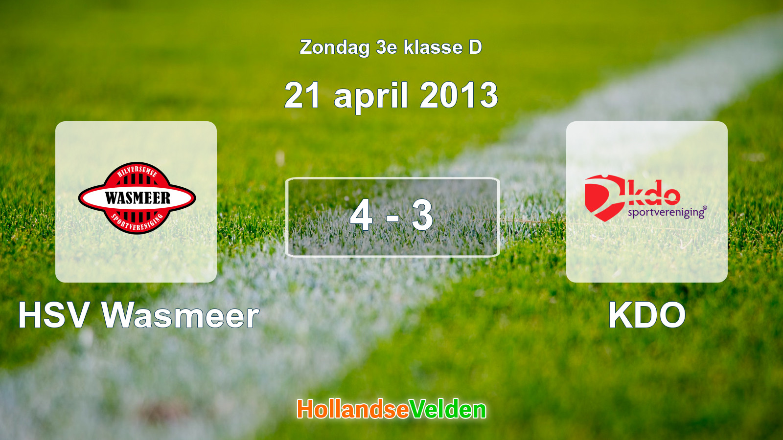 Gespeelde wedstrijd: HSV Wasmeer - KDO 4 - 3 (21 april 2013)