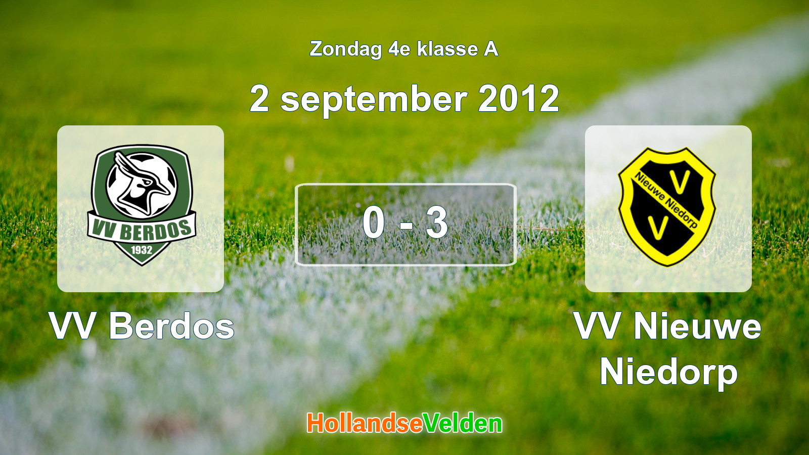 Gespeelde wedstrijd: VV Berdos - VV Nieuwe Niedorp 0 - 3 (2 september 2012)
