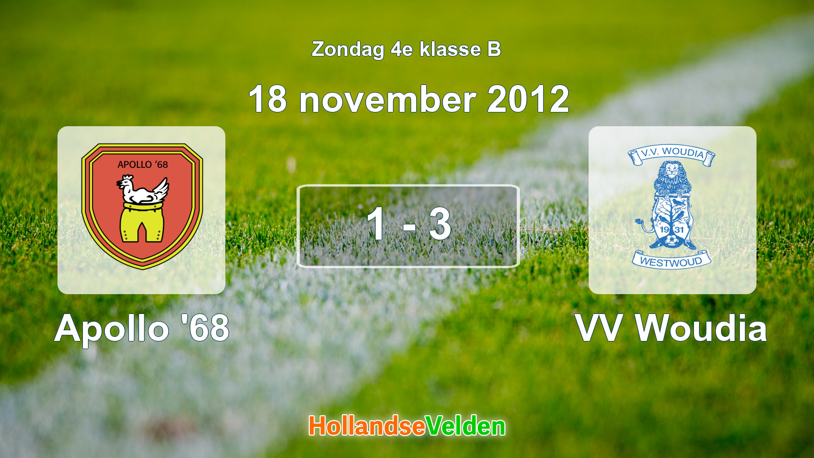 Gespeelde wedstrijd: Apollo '68 - VV Woudia 1 - 3 (18 november 2012)