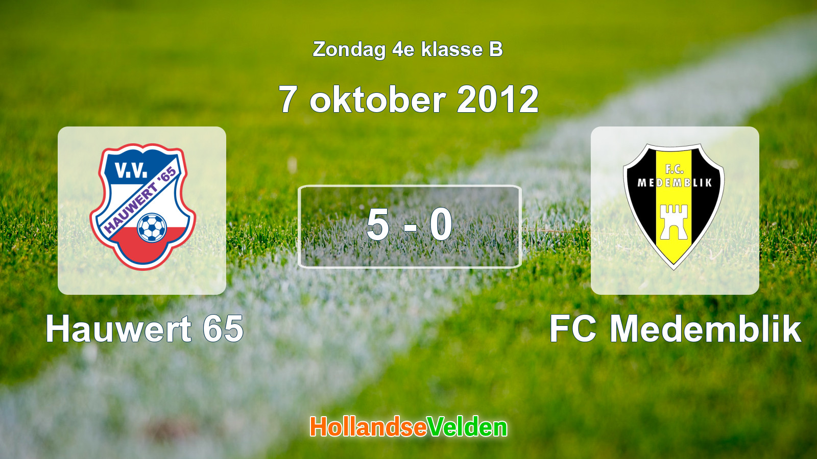 Gespeelde wedstrijd: Hauwert 65 - FC Medemblik 5 - 0 (7 oktober 2012)
