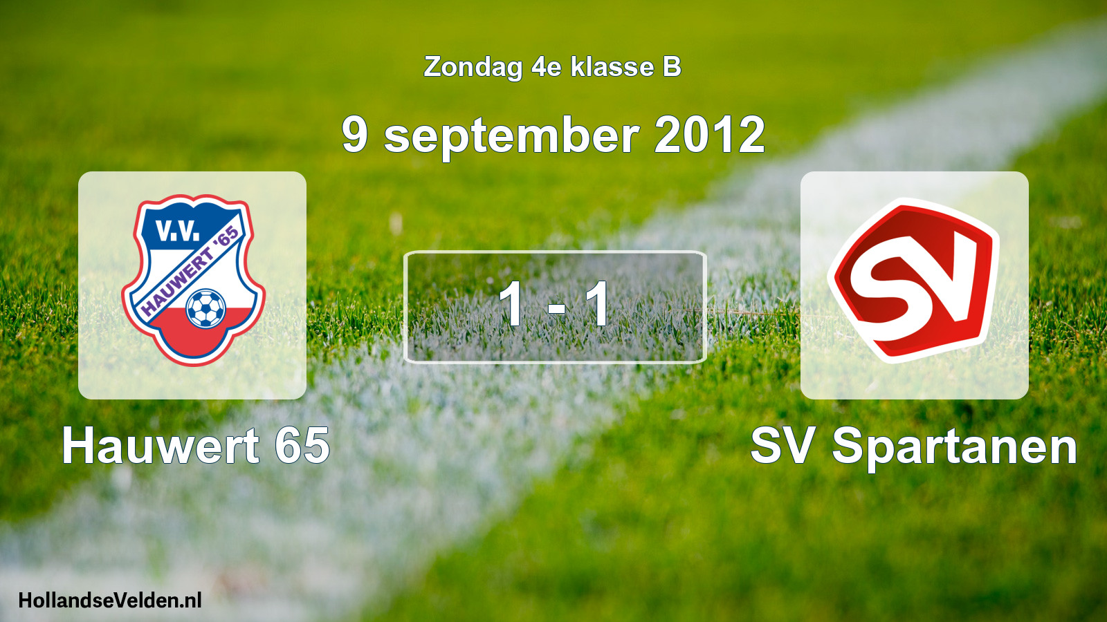 Gespeelde wedstrijd: Hauwert 65 - SV Spartanen 1 - 1 (9 september 2012)