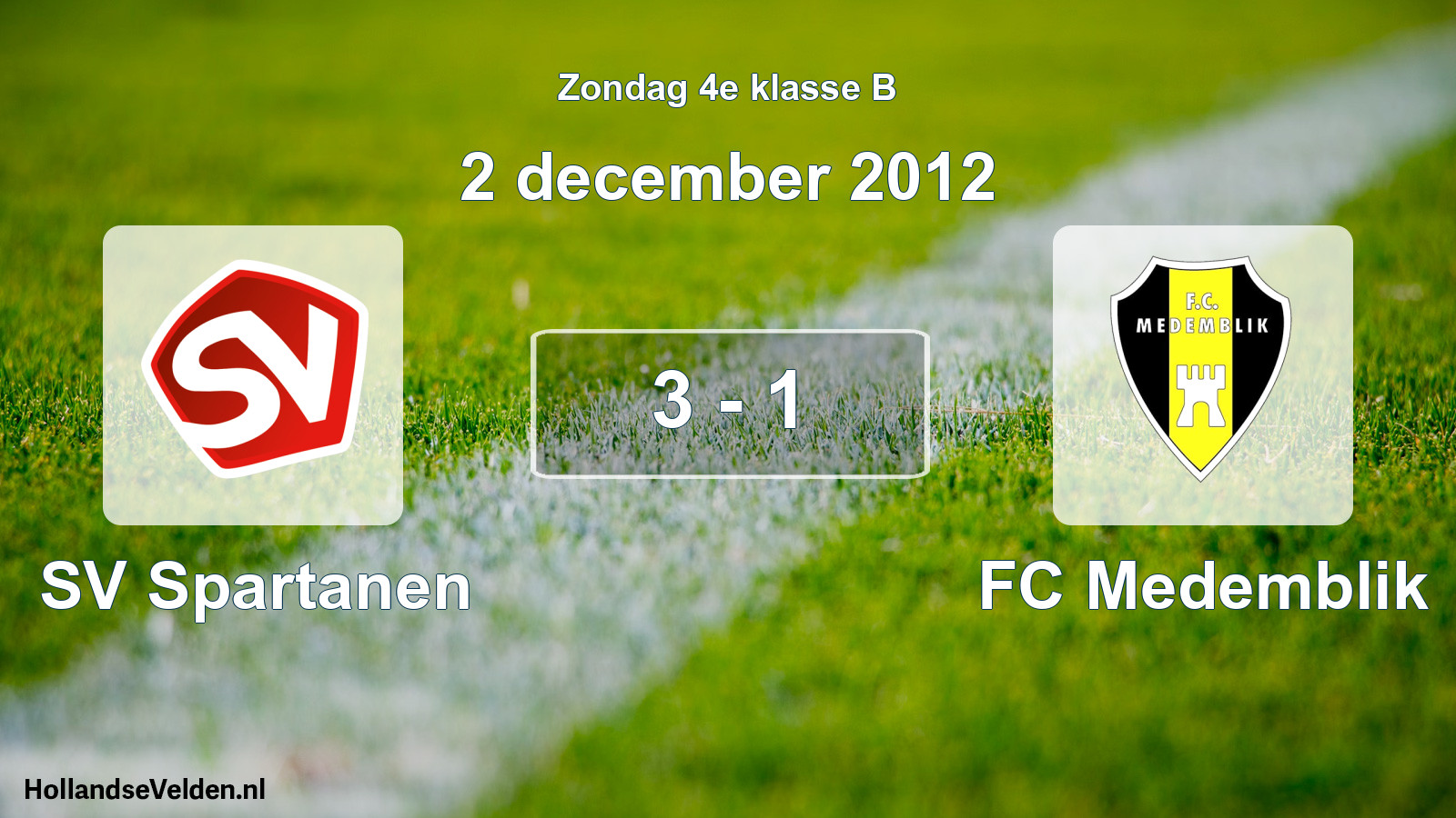 Gespeelde wedstrijd: SV Spartanen - FC Medemblik 3 - 1 (2 december 2012)