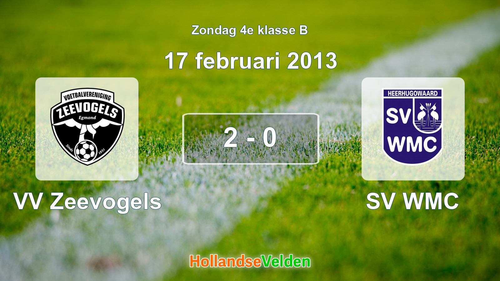 Gespeelde wedstrijd: VV Zeevogels - SV WMC 2 - 0 (17 februari 2013)