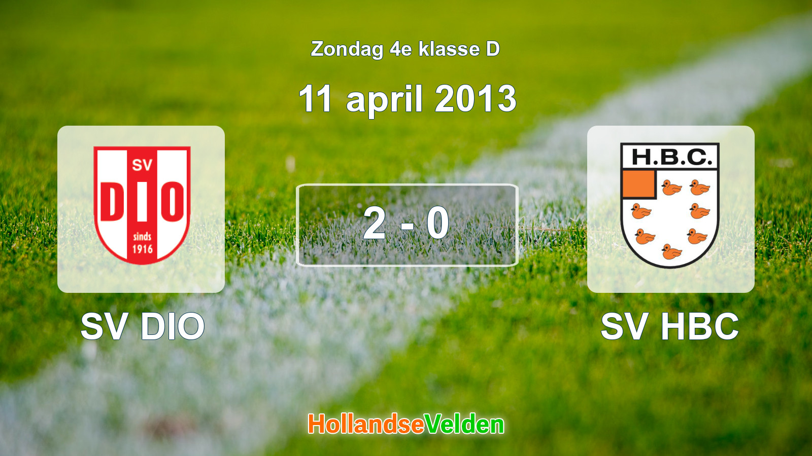 Gespeelde wedstrijd: SV DIO - SV HBC 2 - 0 (11 april 2013)