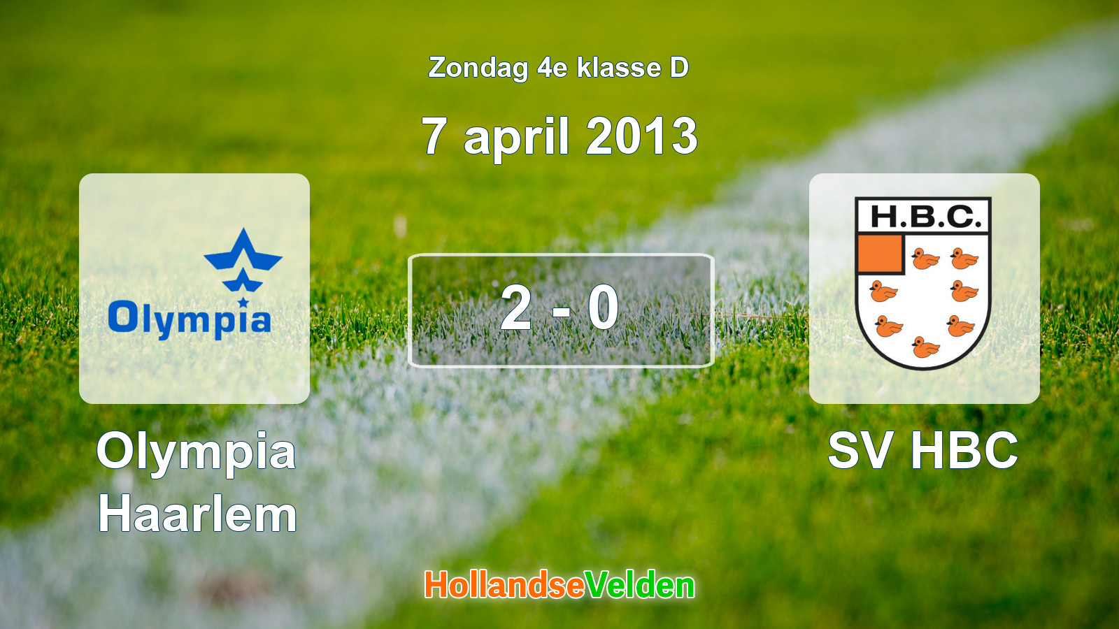 Gespeelde wedstrijd: Olympia Haarlem - SV HBC 2 - 0 (7 april 2013)