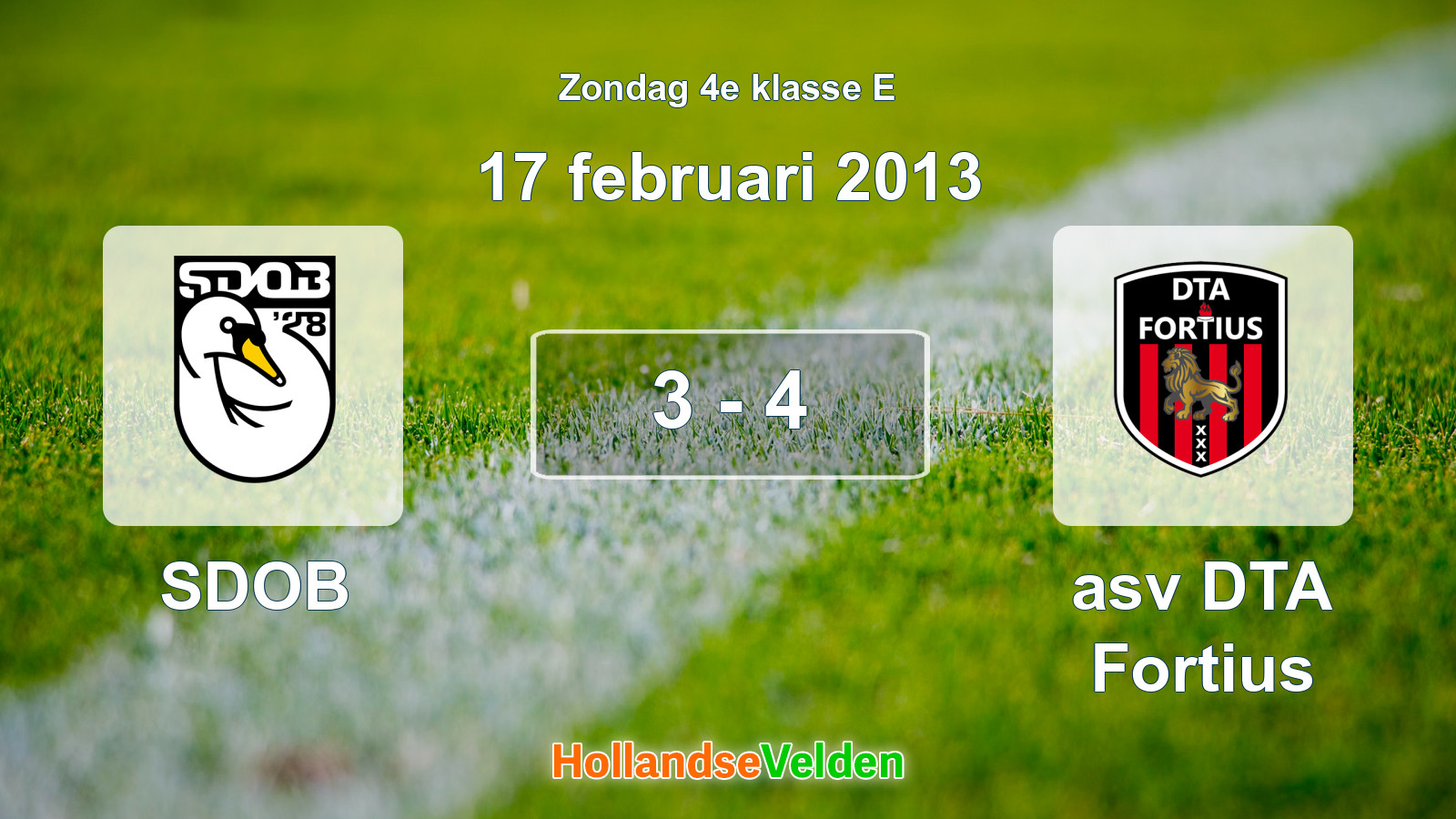 Gespeelde wedstrijd: SDOB - asv DTA Fortius 3 - 4 (17 februari 2013)