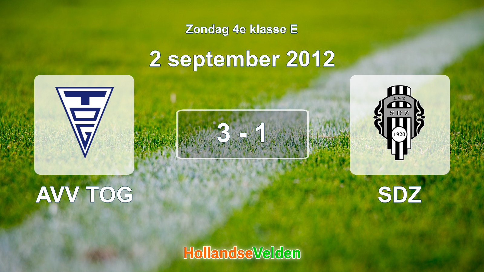 Gespeelde wedstrijd: AVV TOG - SDZ 3 - 1 (2 september 2012)