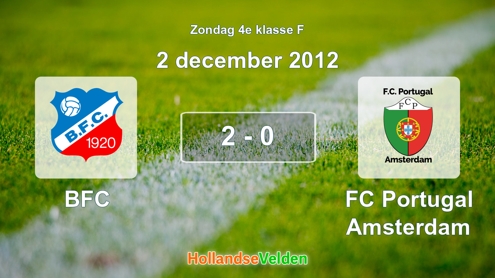 Gespeelde wedstrijd: BFC - FC Portugal Amsterdam 2 - 0 (2 december 2012)