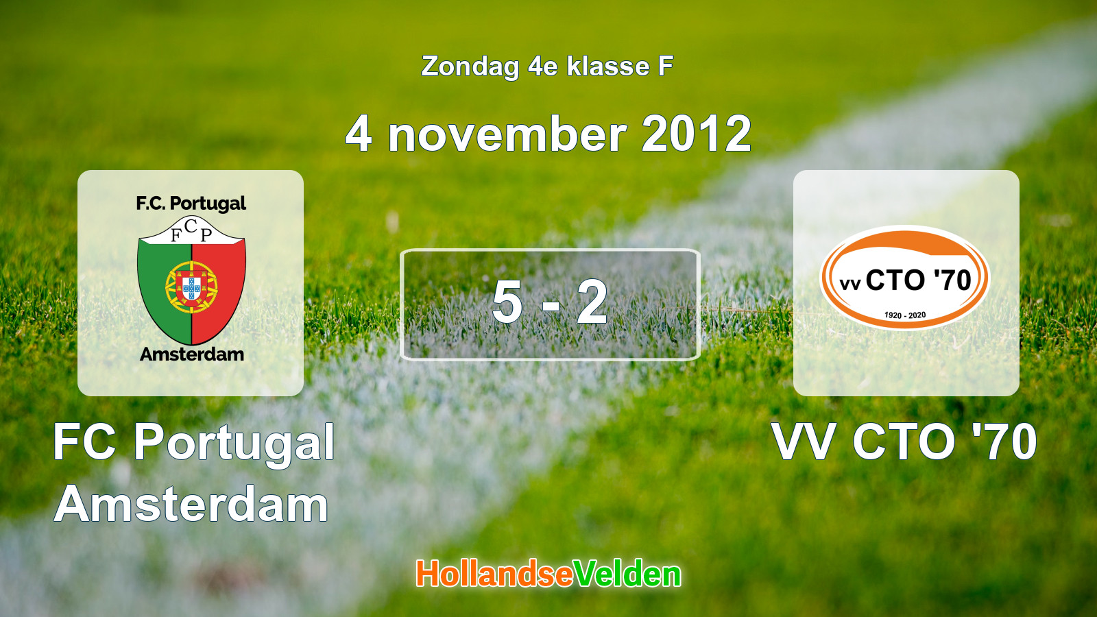 Gespeelde wedstrijd: FC Portugal Amsterdam - VV CTO '70 5 - 2 (4 november 2012)