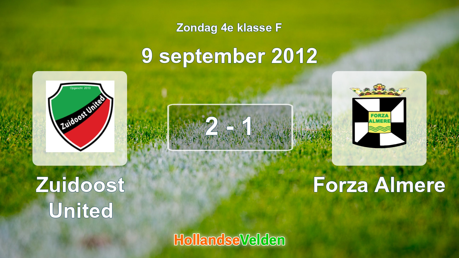 Gespeelde wedstrijd: Zuidoost United - Forza Almere 2 - 1 (9 september 2012)