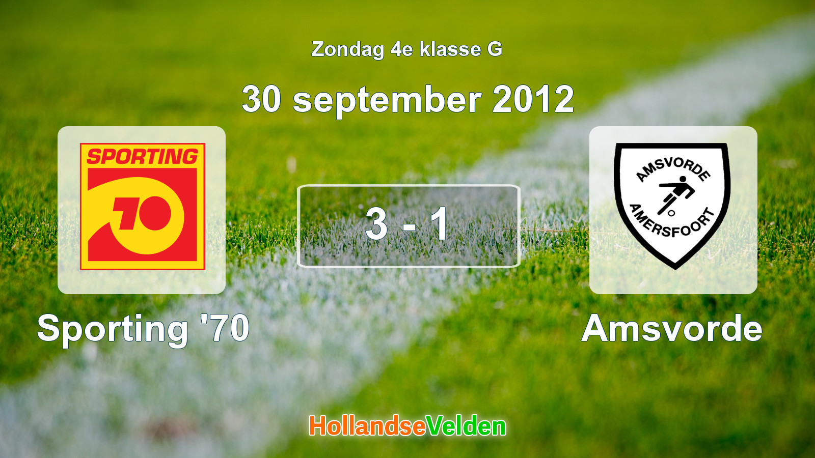 Gespeelde wedstrijd: Sporting '70 - Amsvorde 3 - 1 (30 september 2012)