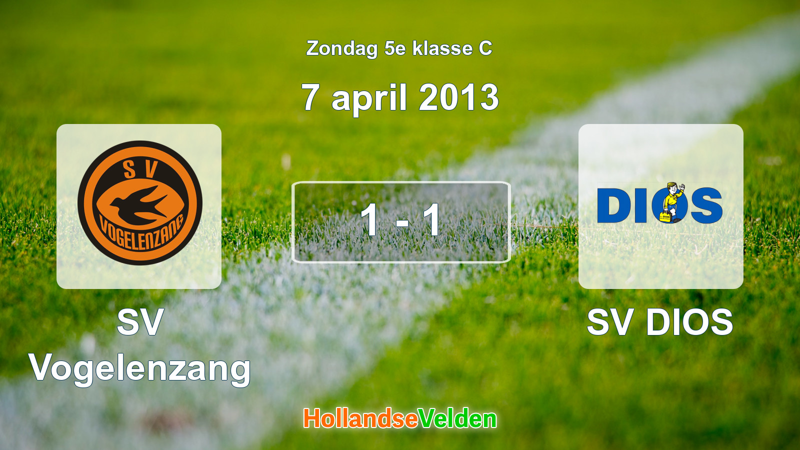 Gespeelde wedstrijd: SV Vogelenzang - SV DIOS 1 - 1 (7 april 2013)