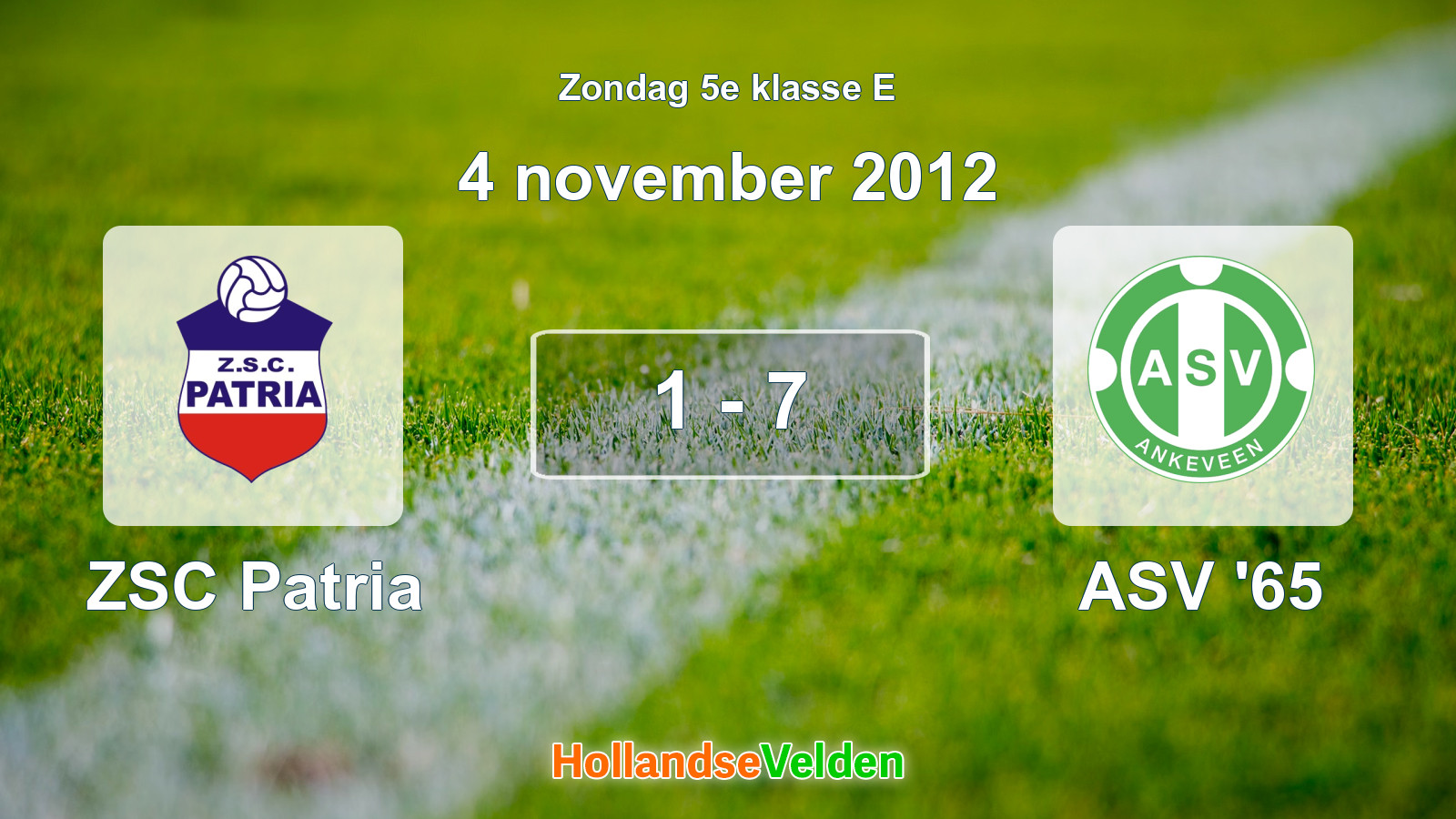 Gespeelde wedstrijd: ZSC Patria - ASV '65 1 - 7 (4 november 2012)