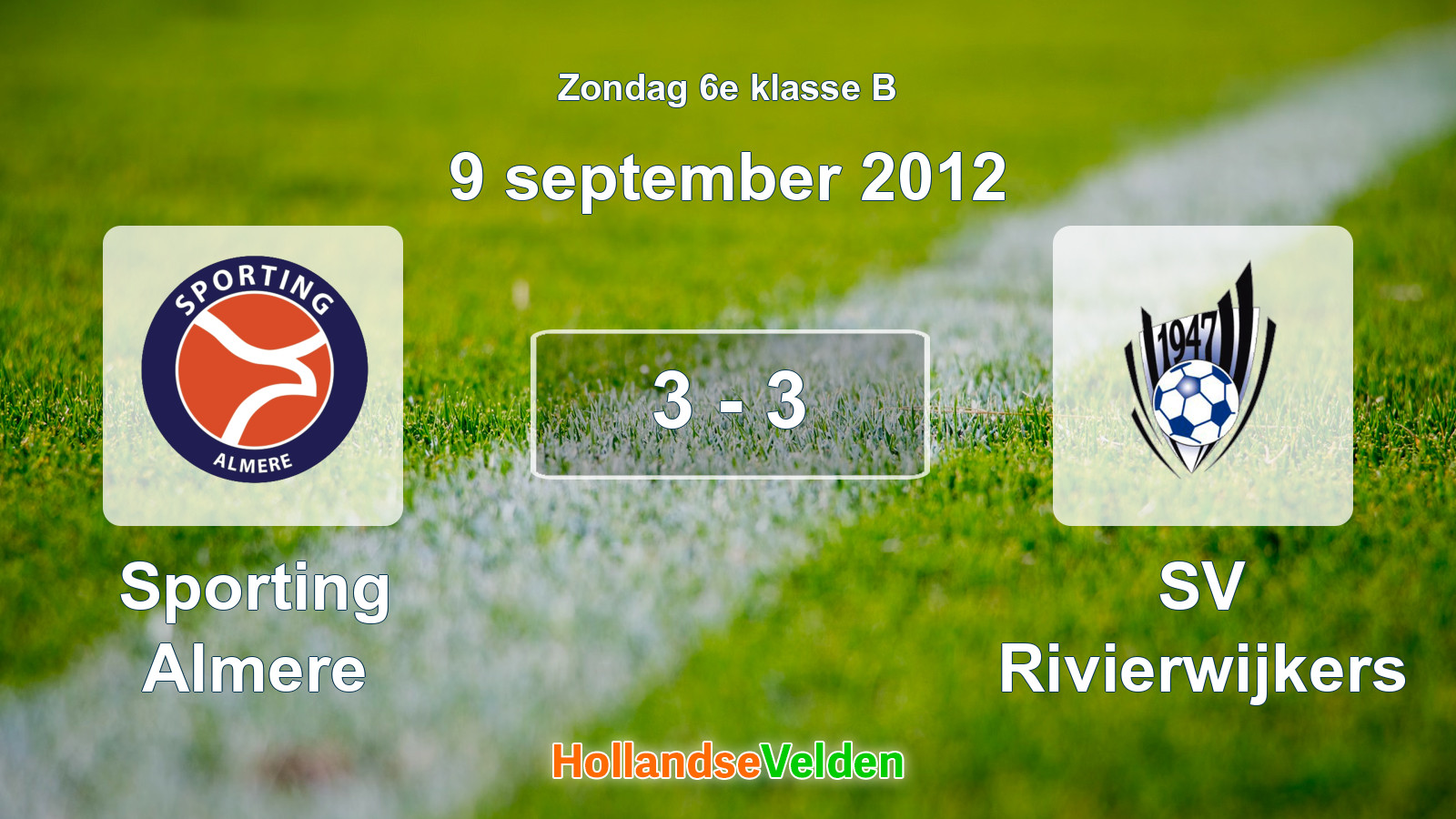 Gespeelde wedstrijd: Sporting Almere - SV Rivierwijkers 3 - 3 (9 september 2012)