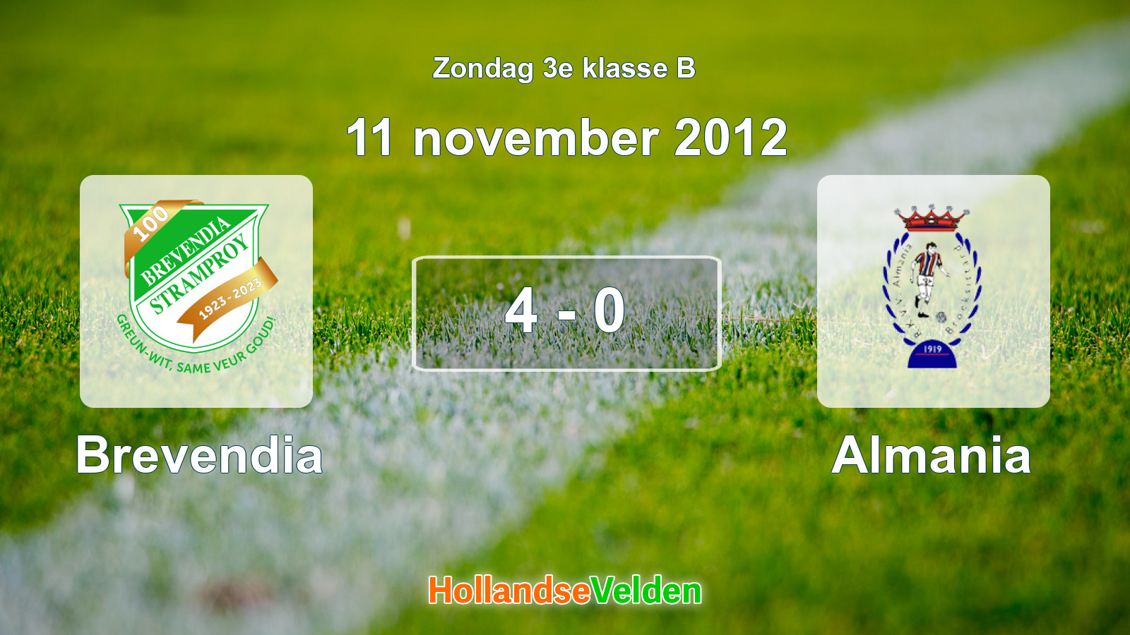Gespeelde wedstrijd: Brevendia - Almania 4 - 0 (11 november 2012)