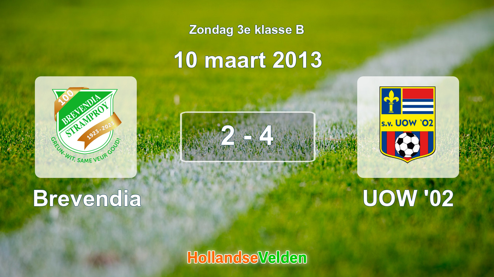 Gespeelde wedstrijd: Brevendia - UOW '02 2 - 4 (10 maart 2013)