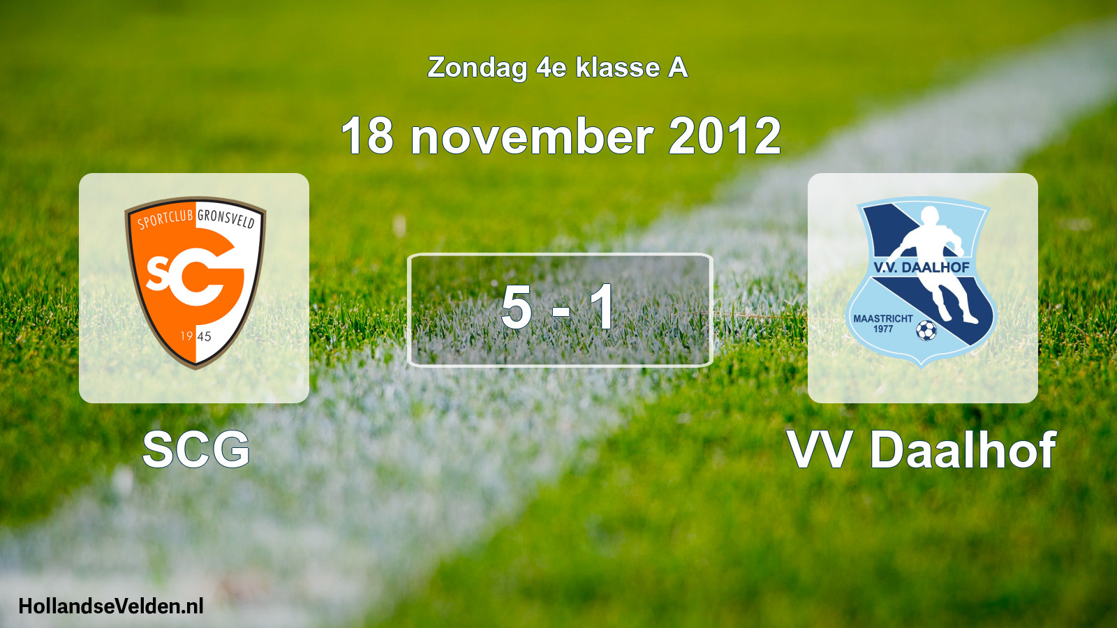 Gespeelde wedstrijd: SCG - VV Daalhof 5 - 1 (18 november 2012)