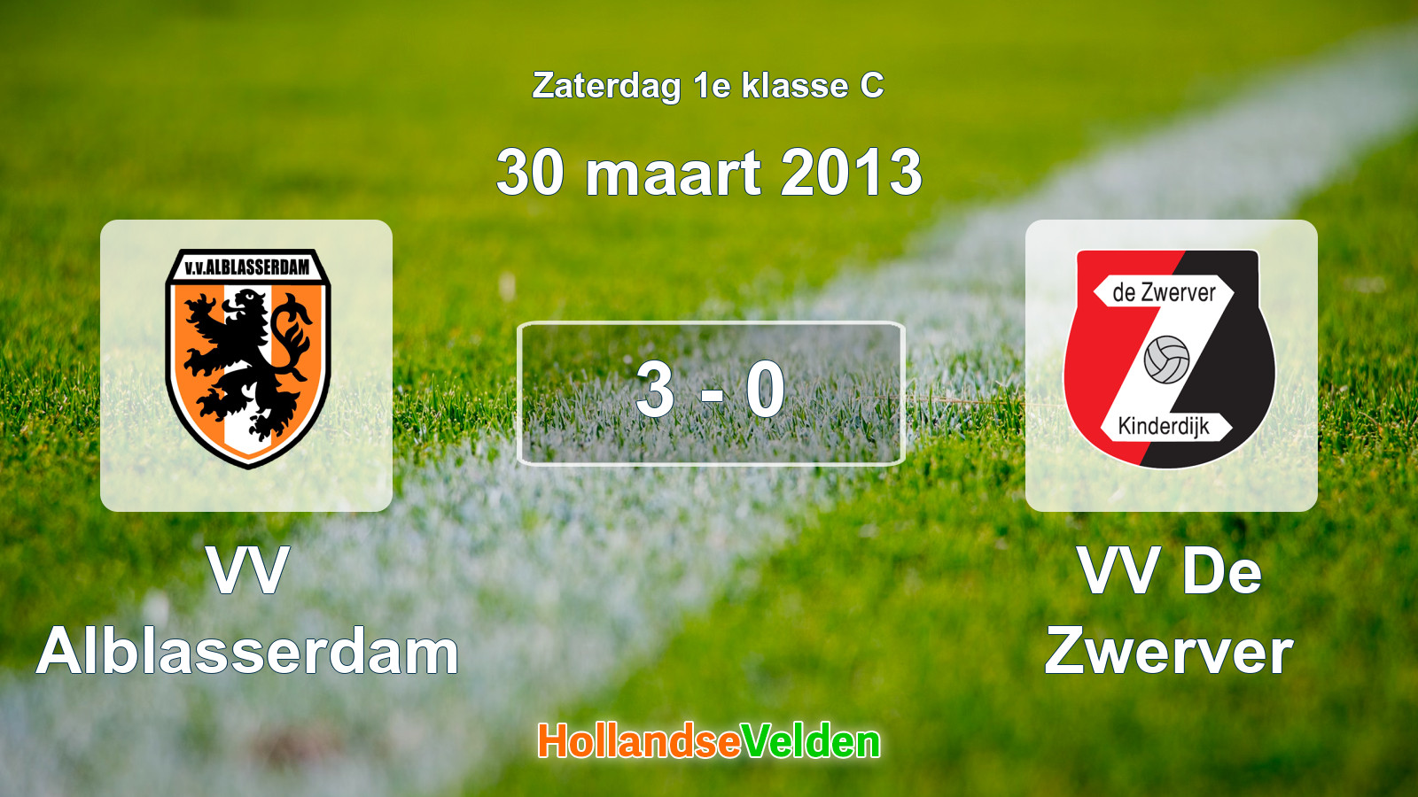 Gespeelde wedstrijd: VV Alblasserdam - VV De Zwerver 3 - 0 (30 maart 2013)