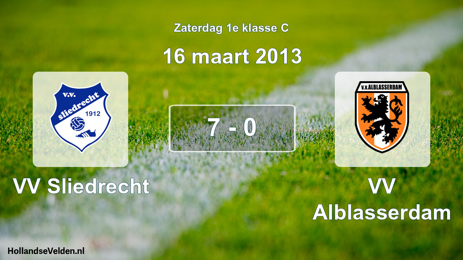Gespeelde wedstrijd: VV Sliedrecht - VV Alblasserdam 7 - 0 (16 maart 2013)
