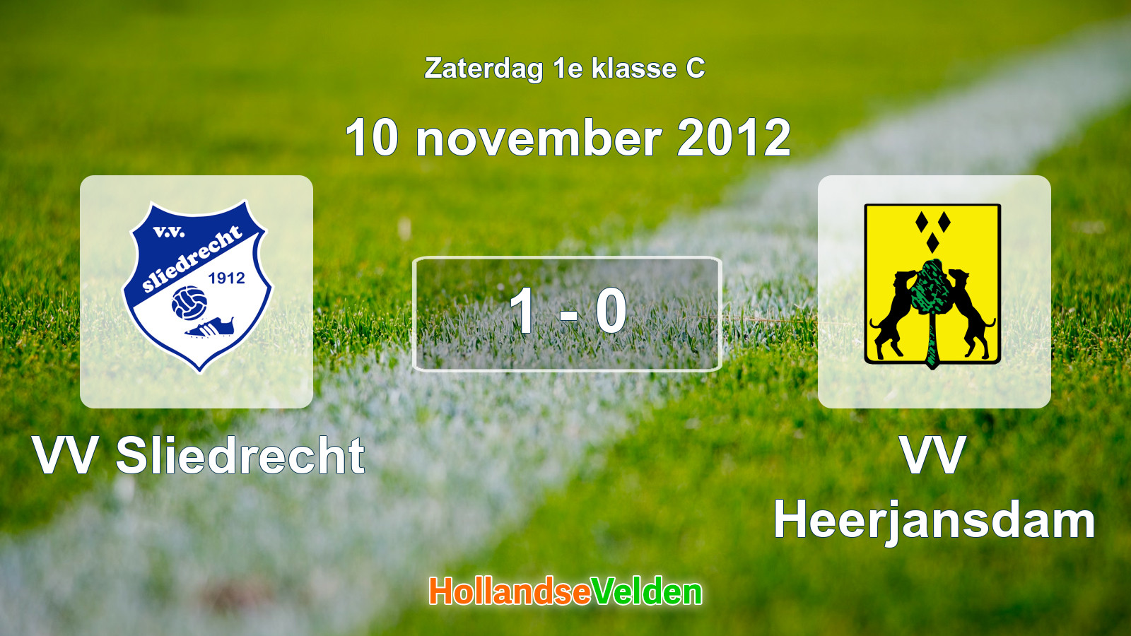 Gespeelde wedstrijd: VV Sliedrecht - VV Heerjansdam 1 - 0 (10 november 2012)