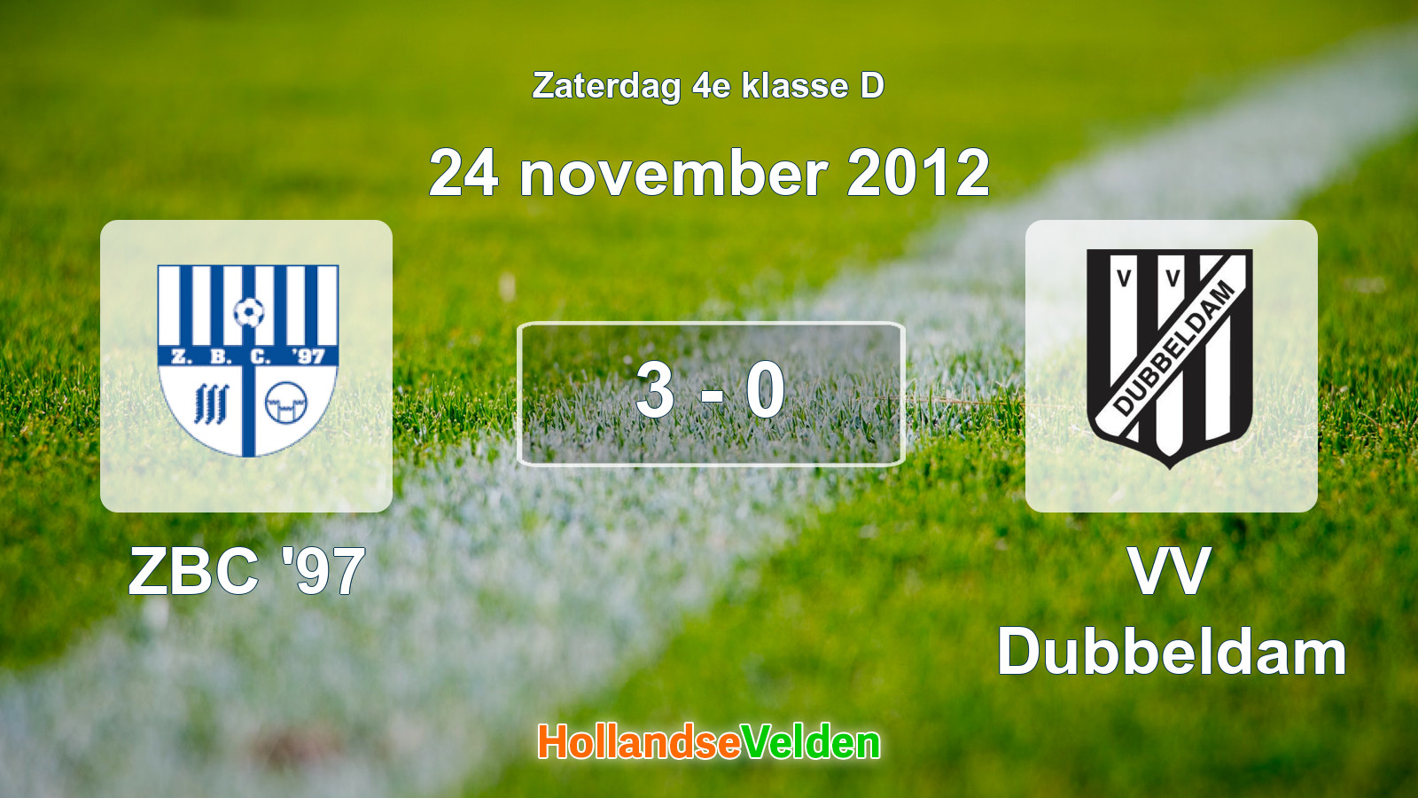 Gespeelde wedstrijd: ZBC '97 - VV Dubbeldam 3 - 0 (24 november 2012)