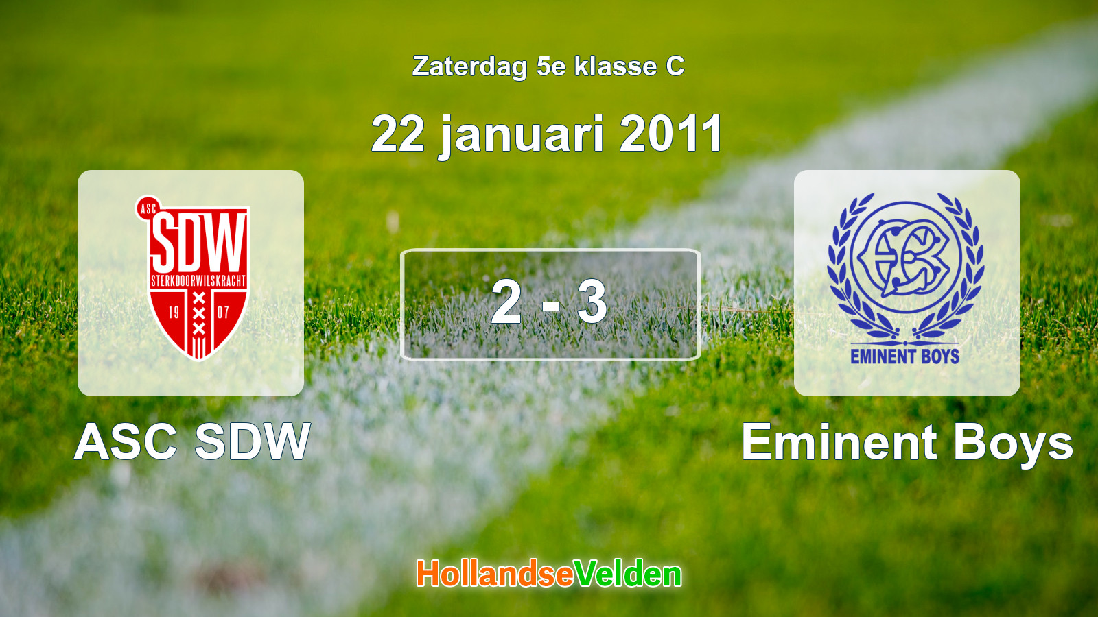 Gespeelde wedstrijd: ASC SDW - Eminent Boys 2 - 3 (22 januari 2011)