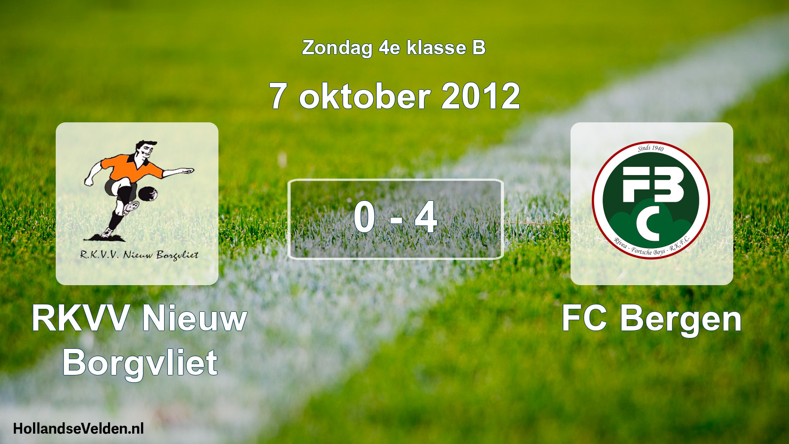 Gespeelde wedstrijd: RKVV Nieuw Borgvliet - FC Bergen 0 - 4 (7 oktober 2012)