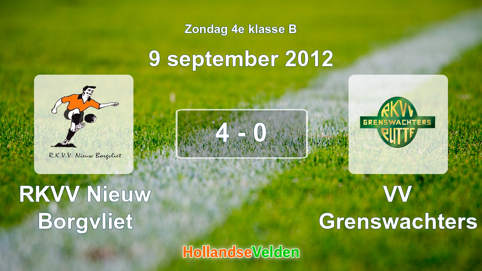 Gespeelde wedstrijd: RKVV Nieuw Borgvliet - VV Grenswachters 4 - 0 (9 september 2012)