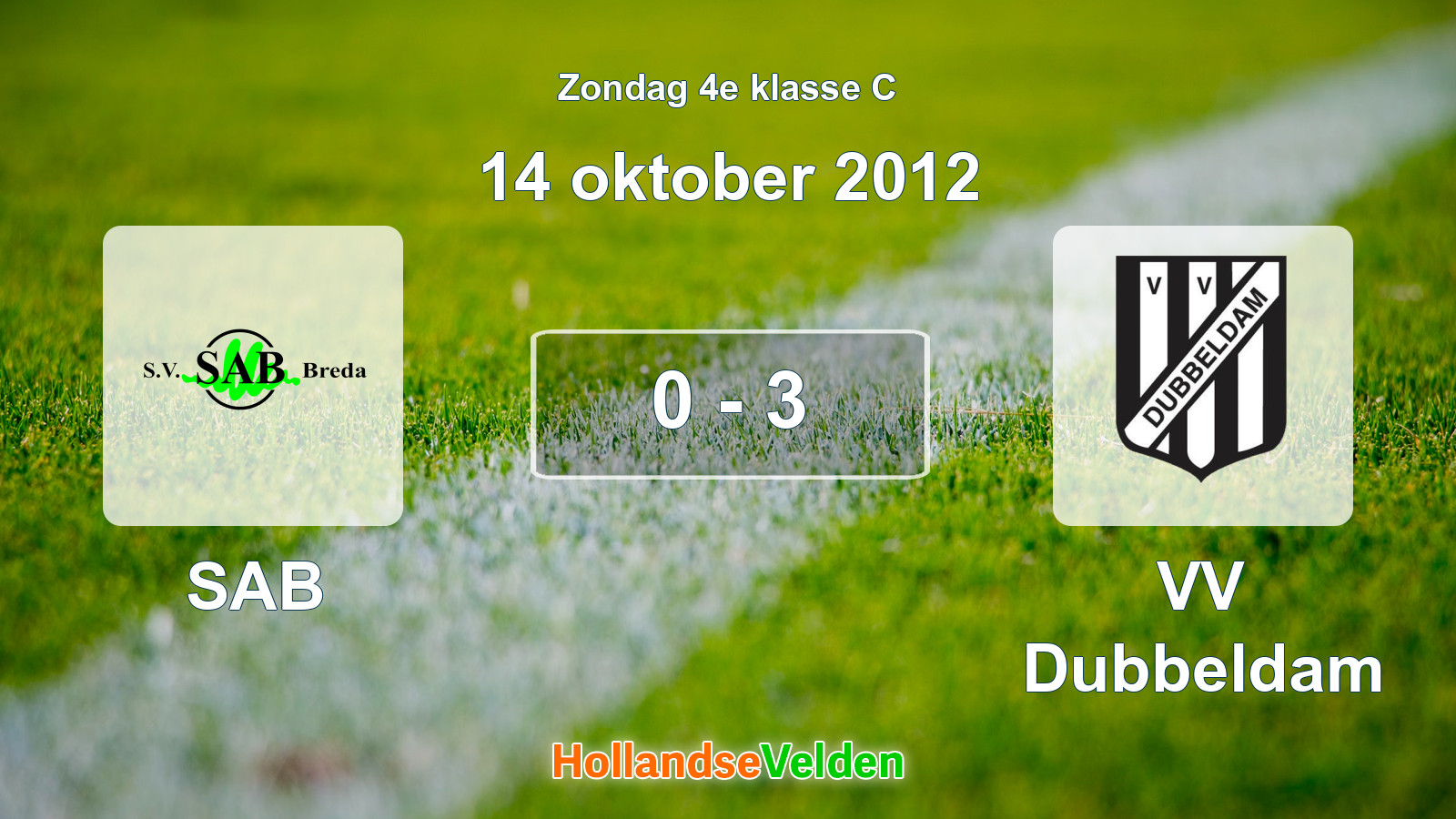 Gespeelde wedstrijd: SAB - VV Dubbeldam 0 - 3 (14 oktober 2012)