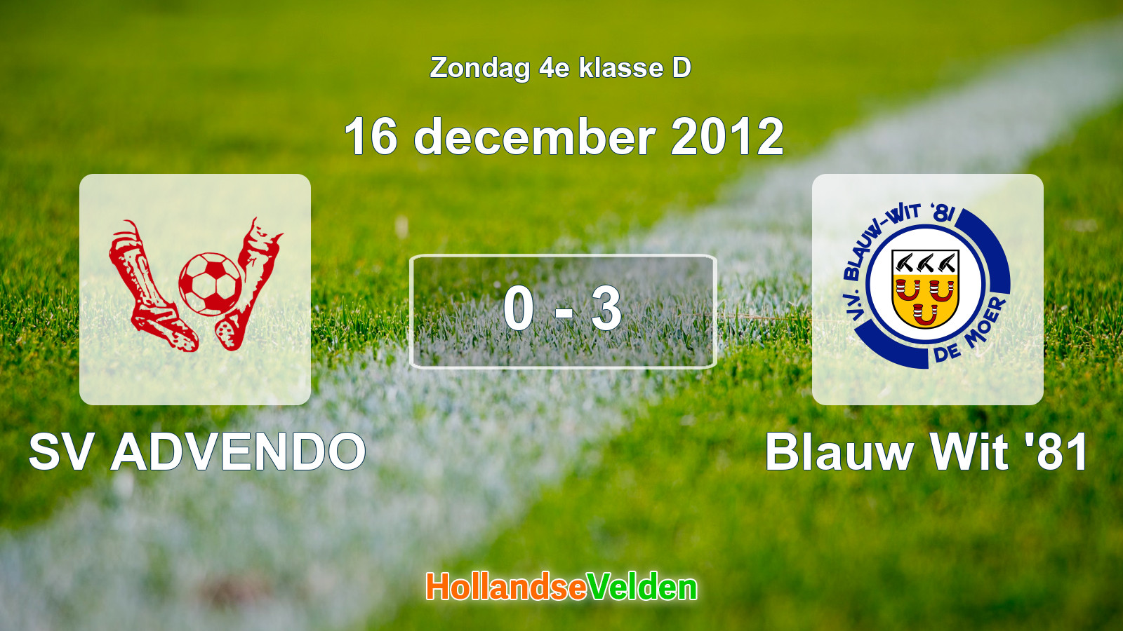 Gespeelde wedstrijd: SV ADVENDO - Blauw Wit '81 0 - 3 (16 december 2012)