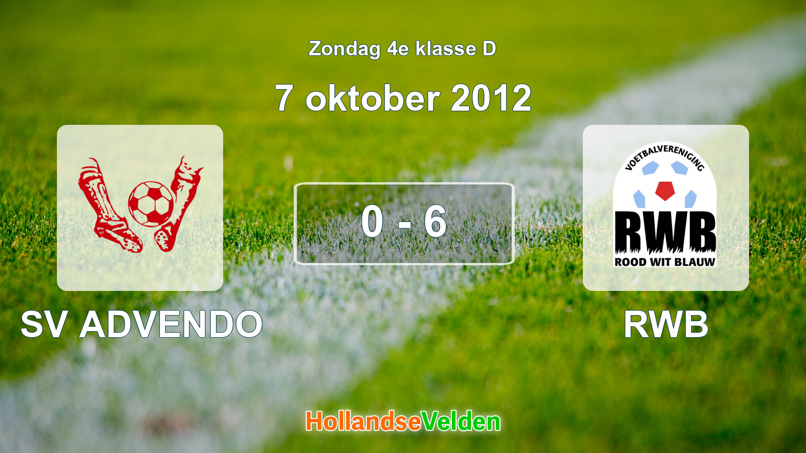 Gespeelde wedstrijd: SV ADVENDO - RWB 0 - 6 (7 oktober 2012)