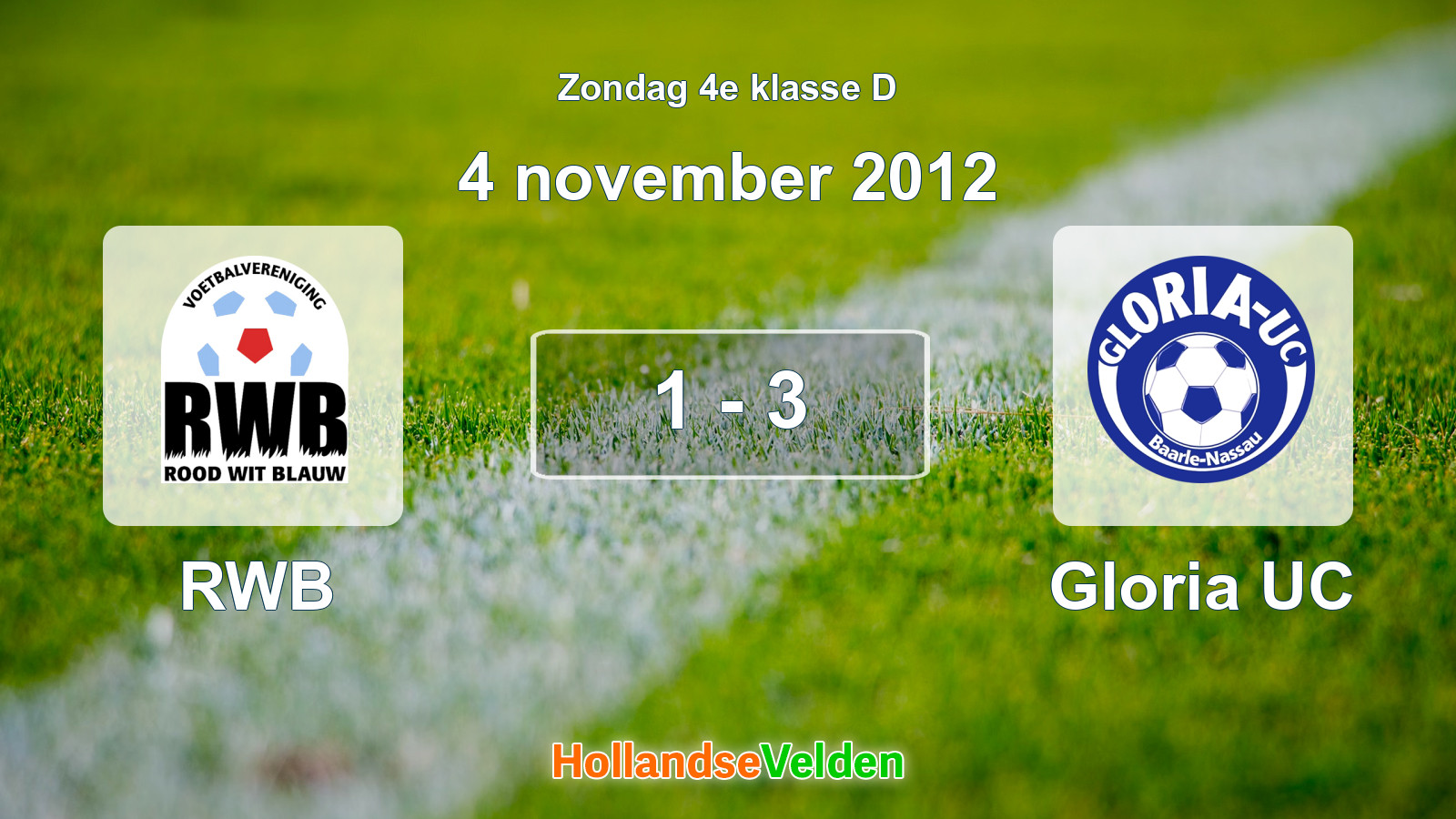 Gespeelde wedstrijd: RWB - Gloria UC 1 - 3 (4 november 2012)
