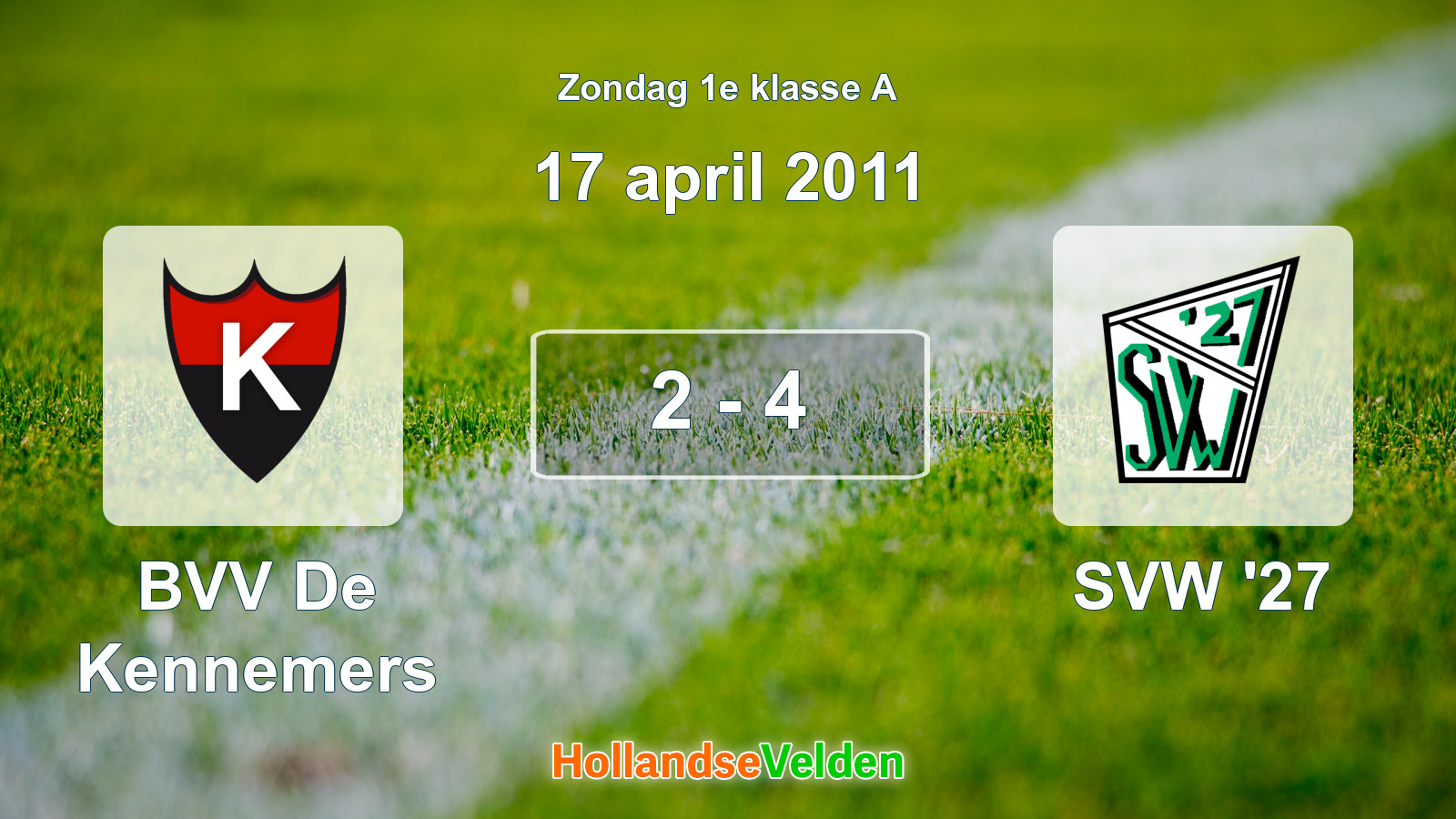 Gespeelde wedstrijd: BVV De Kennemers - SVW '27 2 - 4 (17 april 2011)