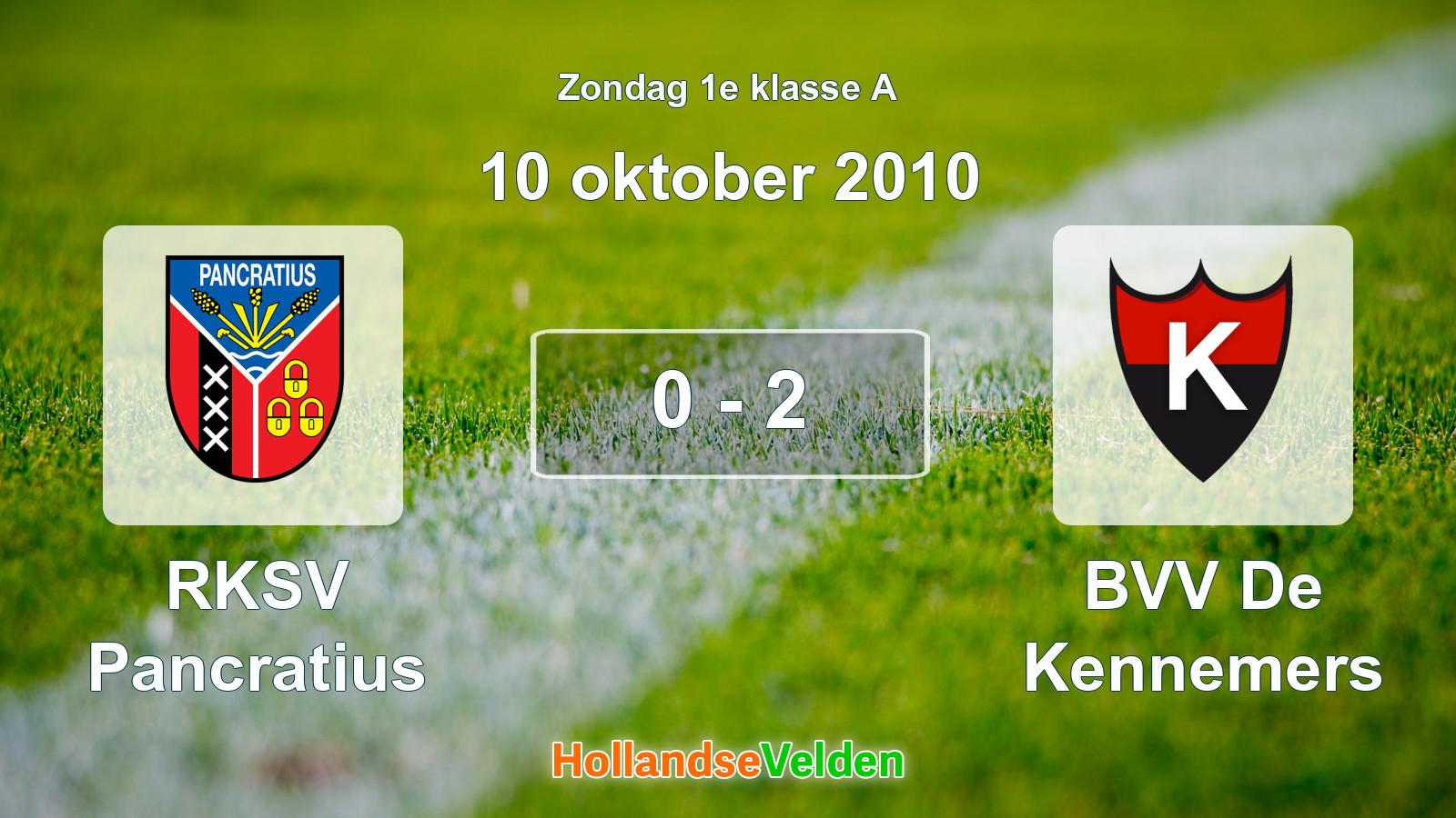 Gespeelde wedstrijd: RKSV Pancratius - BVV De Kennemers 0 - 2 (10 oktober 2010)